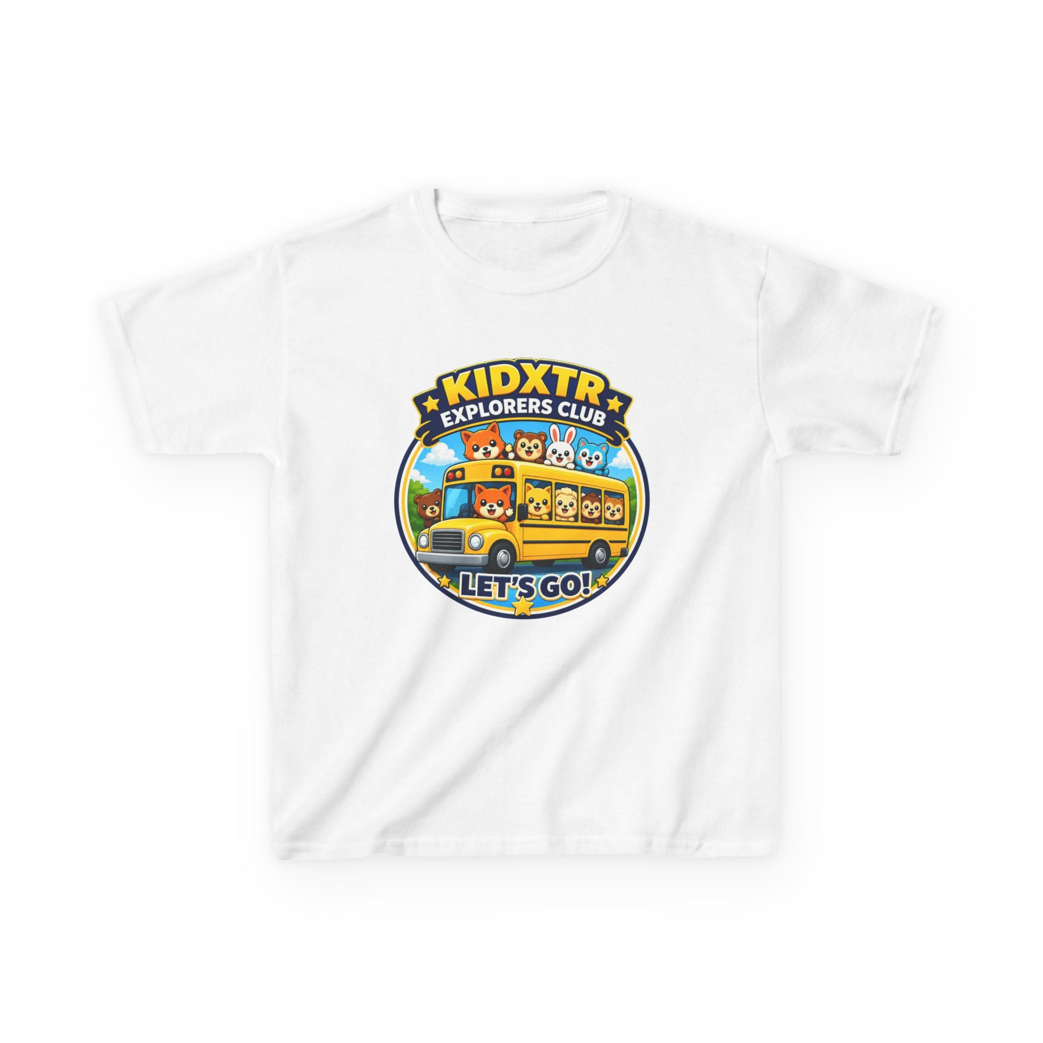 Kids School T-Shirt — 'Let’s Go!' KIDXTR Explorers Club Bus Graphic Tee