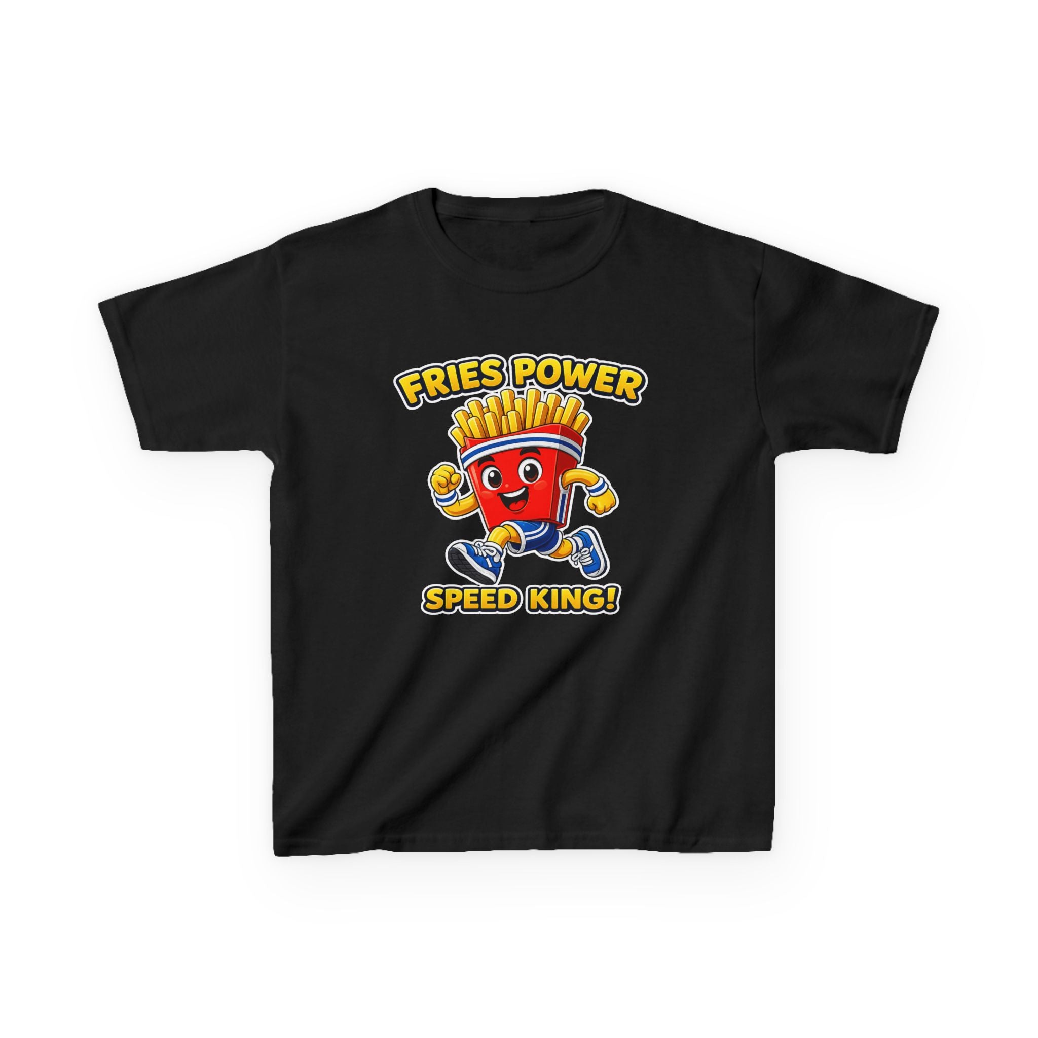 Kids French Fry T-Shirt — 'Fries Power Speed King' Funny Cartoon Graphic Tee