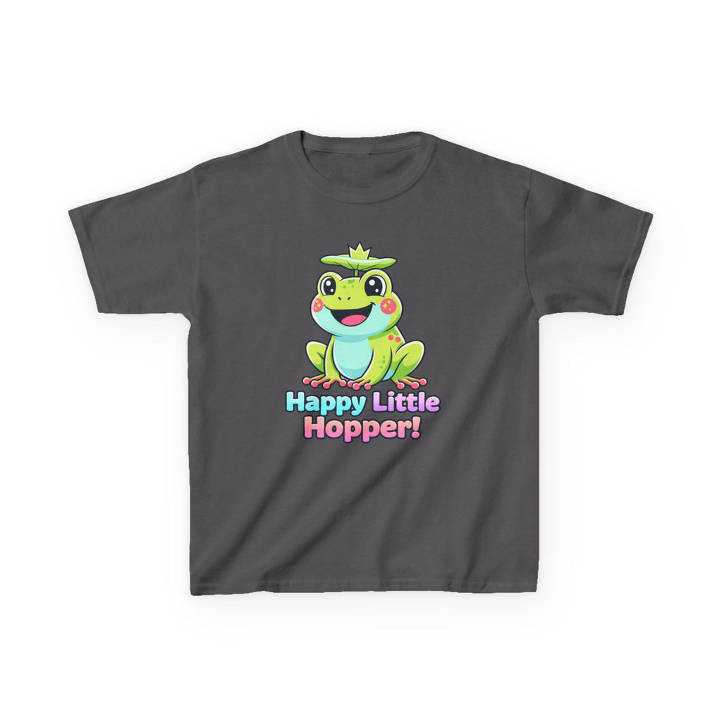 Kids Frog T-Shirt — 'Happy Little Hopper!' Cartoon Crown Frog Graphic Tee