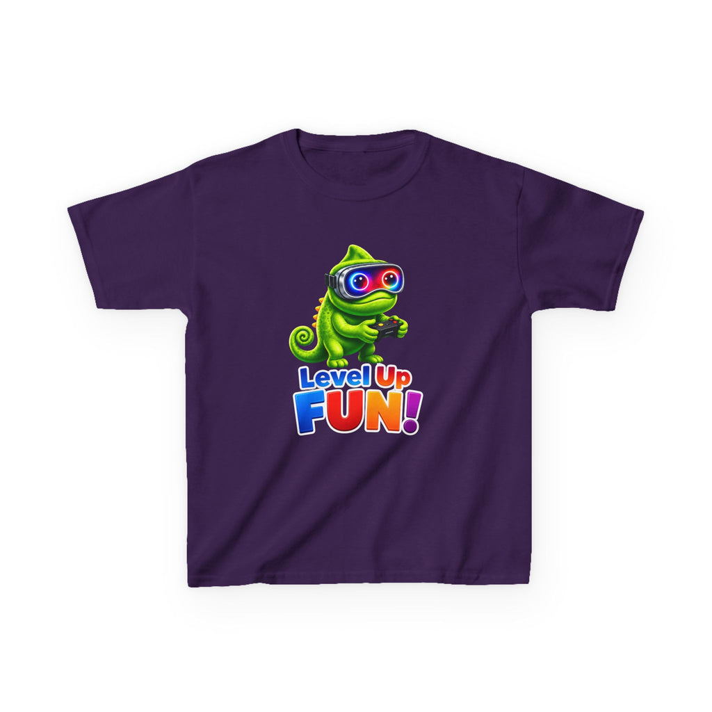 Kids Gaming T-Shirt — 'Level Up Fun!' Chameleon Gamer Graphic Tee
