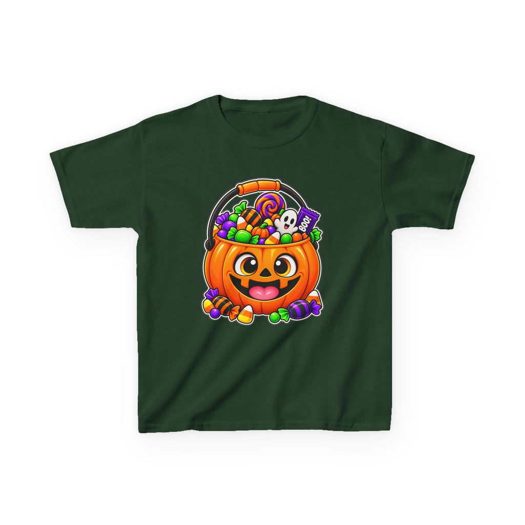 Kidxtr™ Kids Pumpkin T-Shirt — 'Trick or Treat' Jack-O-Lantern Candy Basket Graphic Tee