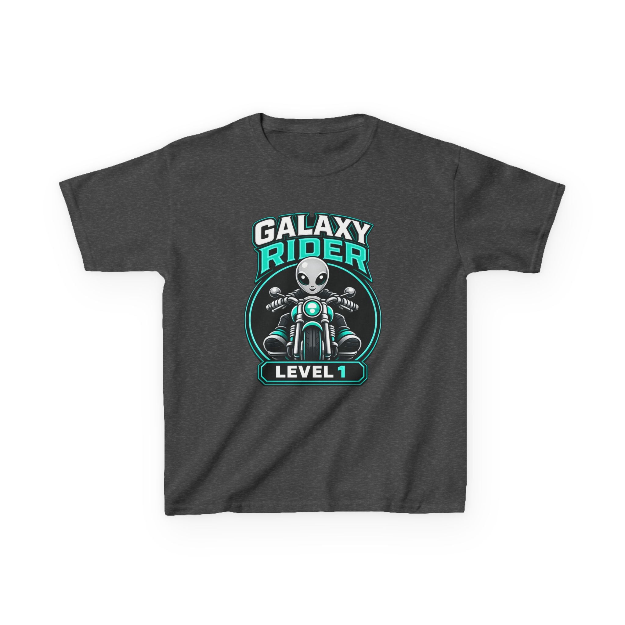 Kids Alien T-Shirt — 'Galaxy Rider Level 1' Alien Motorcycle Graphic Tee