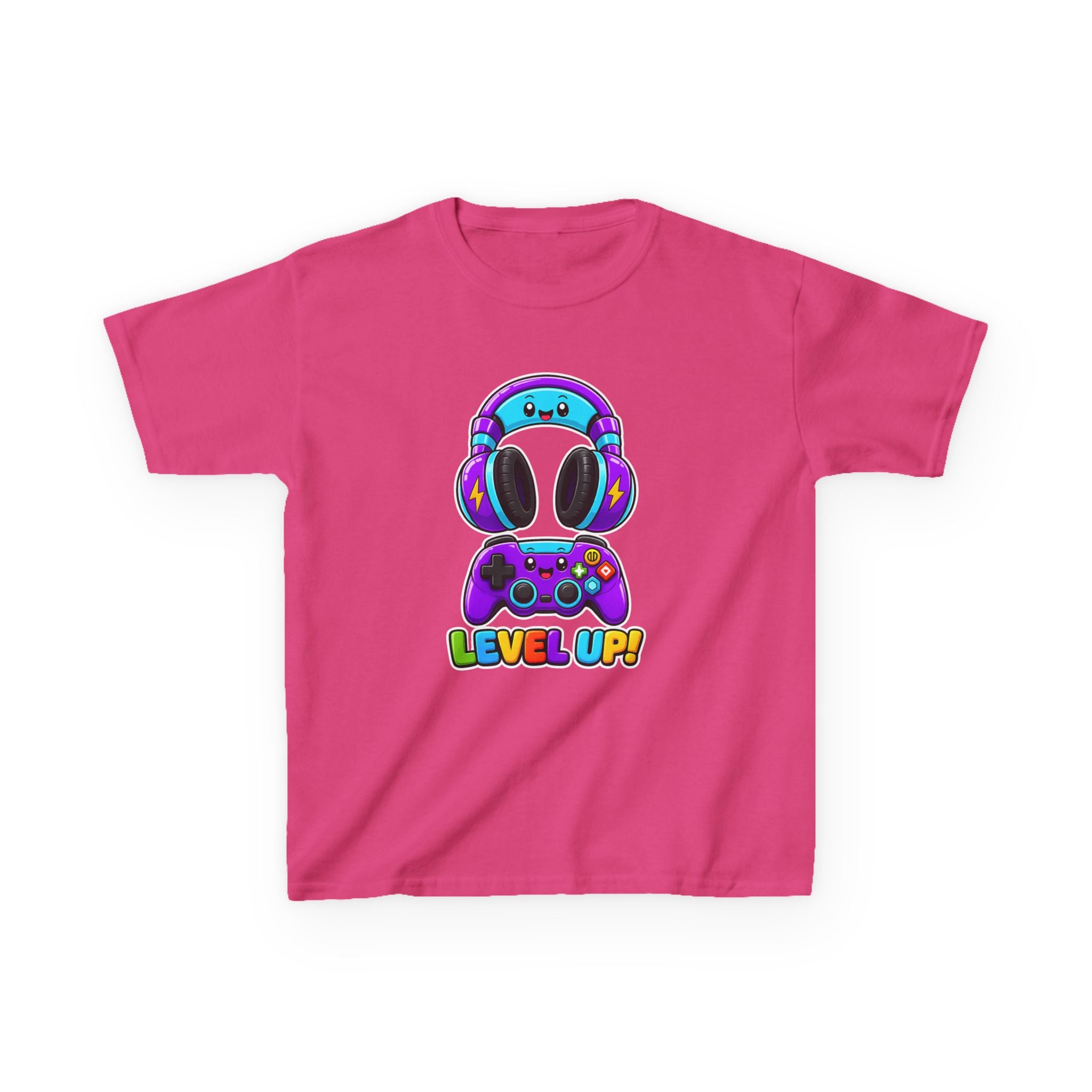 Kids Gaming T-Shirt — 'Level Up!' Colorful Controller & Headset Graphic Tee