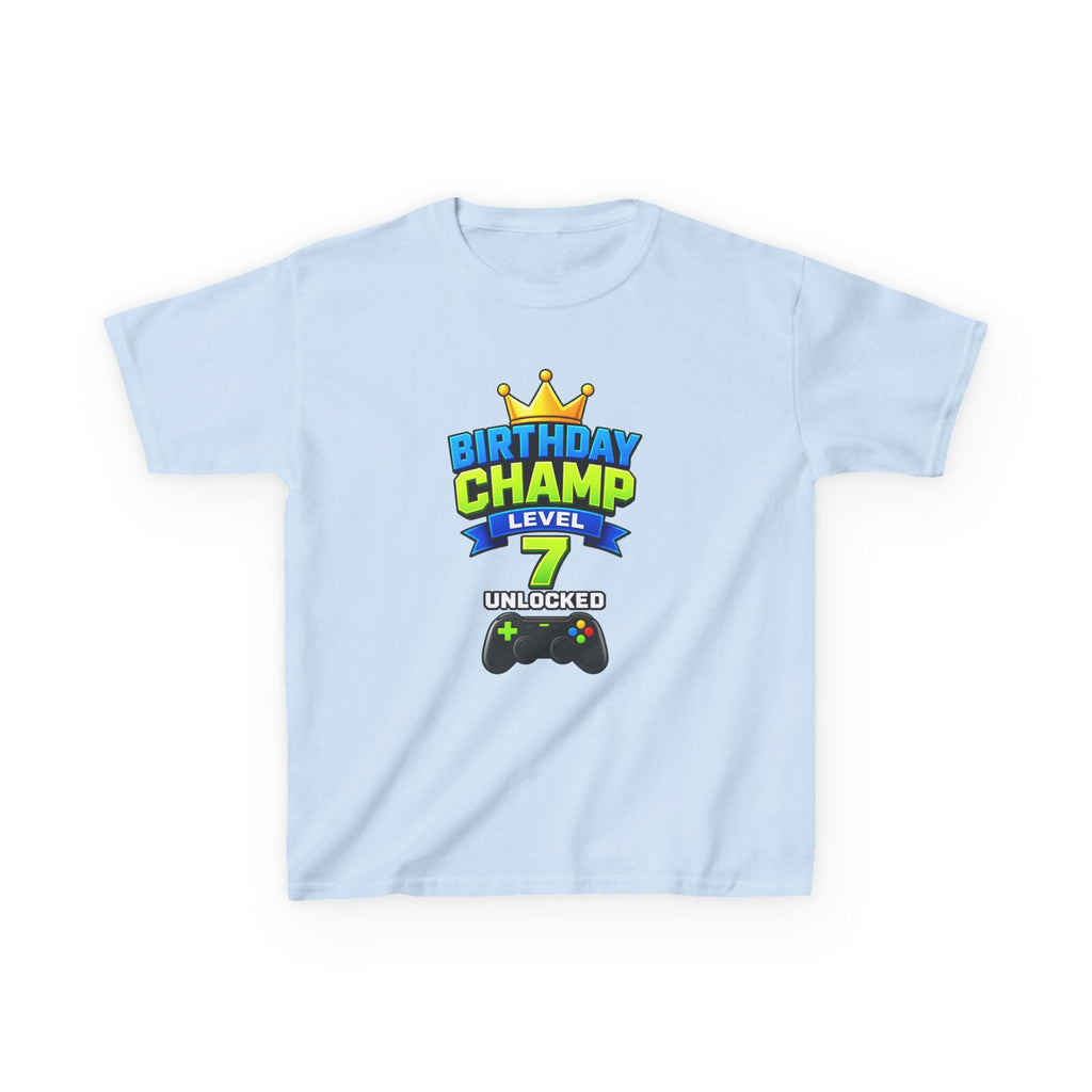 Kids Birthday T-Shirt — 'Birthday Champ' Level 7 Unlocked Gamer Graphic Tee