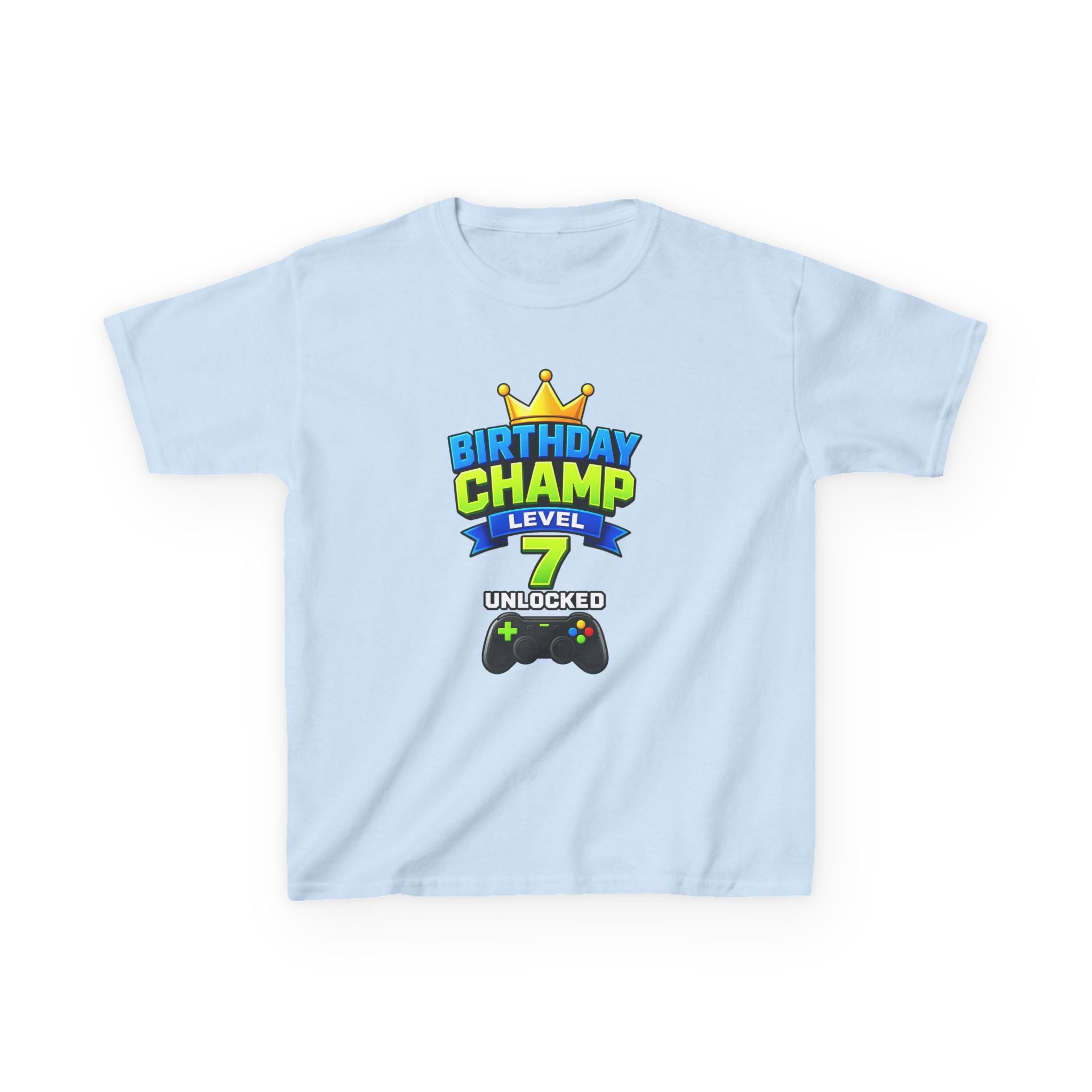 Kids Birthday T-Shirt — 'Birthday Champ' Level 7 Unlocked Gamer Graphic Tee