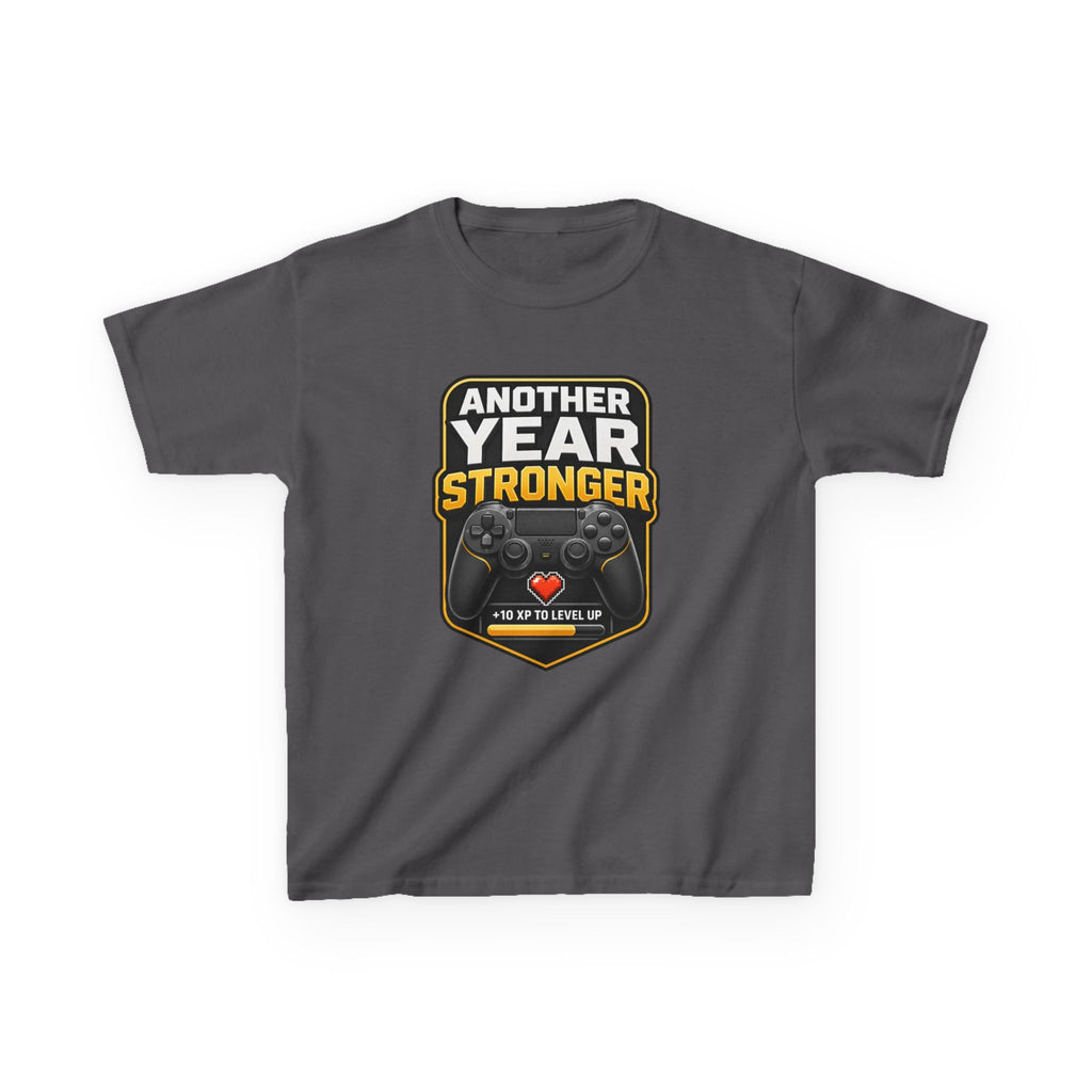 Kids Birthday T-Shirt — 'Another Year Stronger' +10 XP Level Up Graphic Tee
