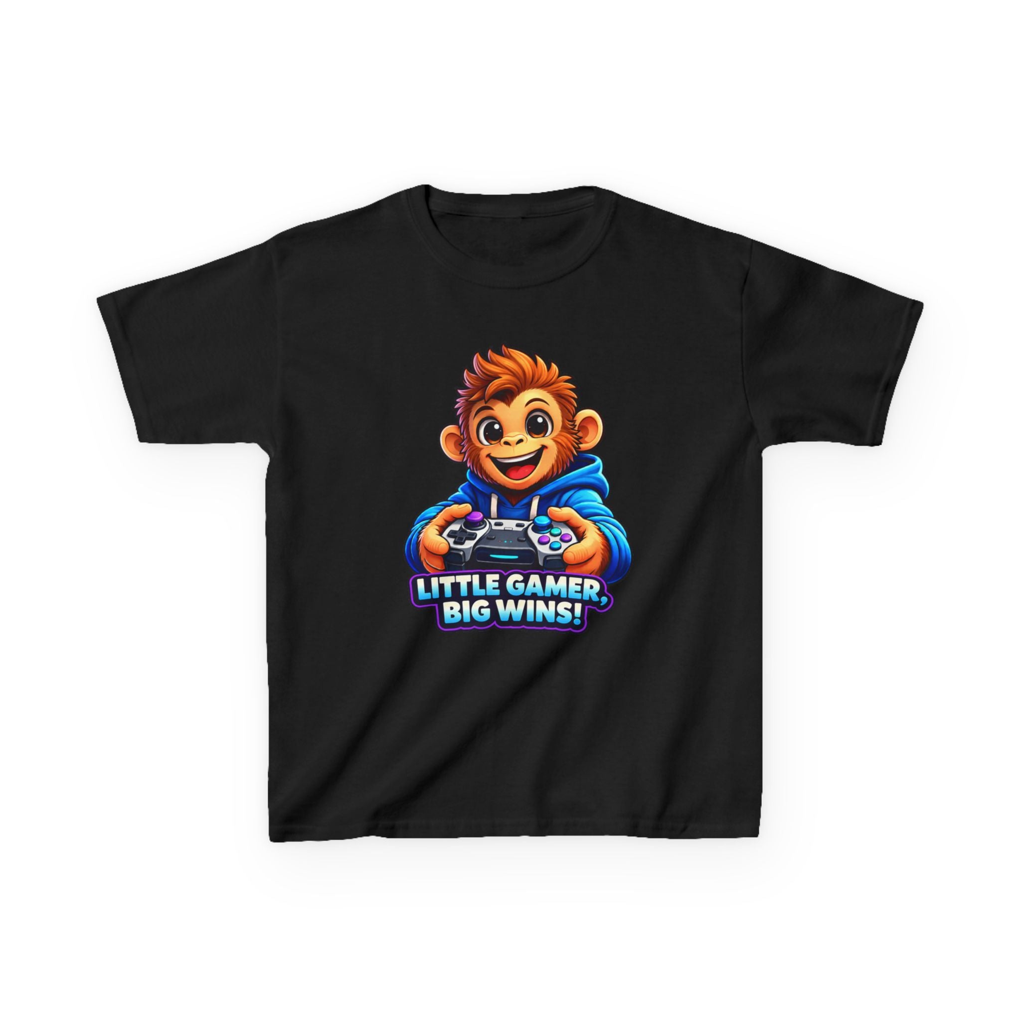 Kids Monkey T-Shirt — 'Little Gamer Big Wins!' Cartoon Monkey Gamer Graphic Tee