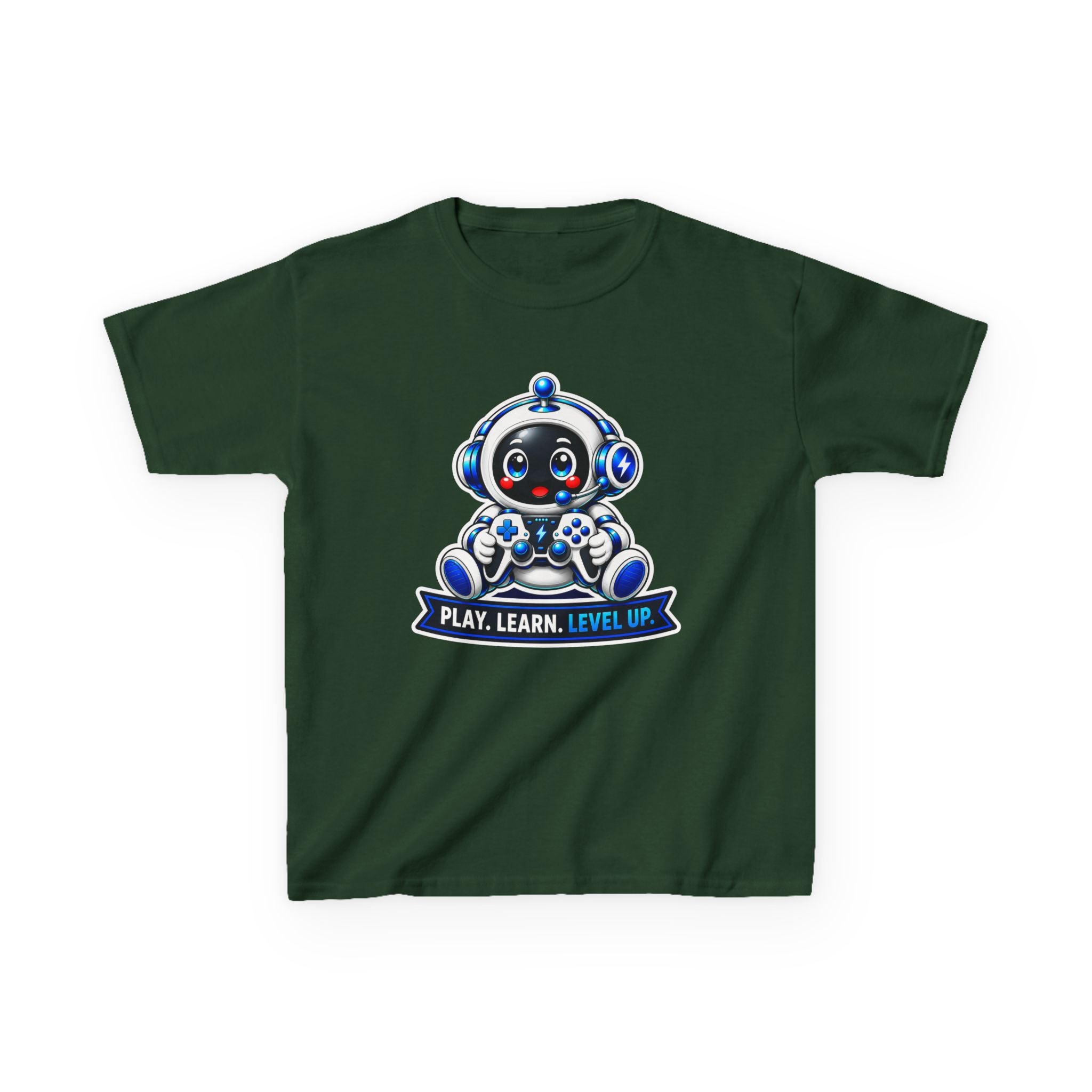 Kids Robot T-Shirt — 'Play. Learn. Level Up.' Cute Gamer Robot Graphic Tee