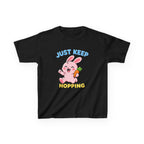 Kids Tee — “Just Keep Hopping” Cute Bunny Carrot Graphic