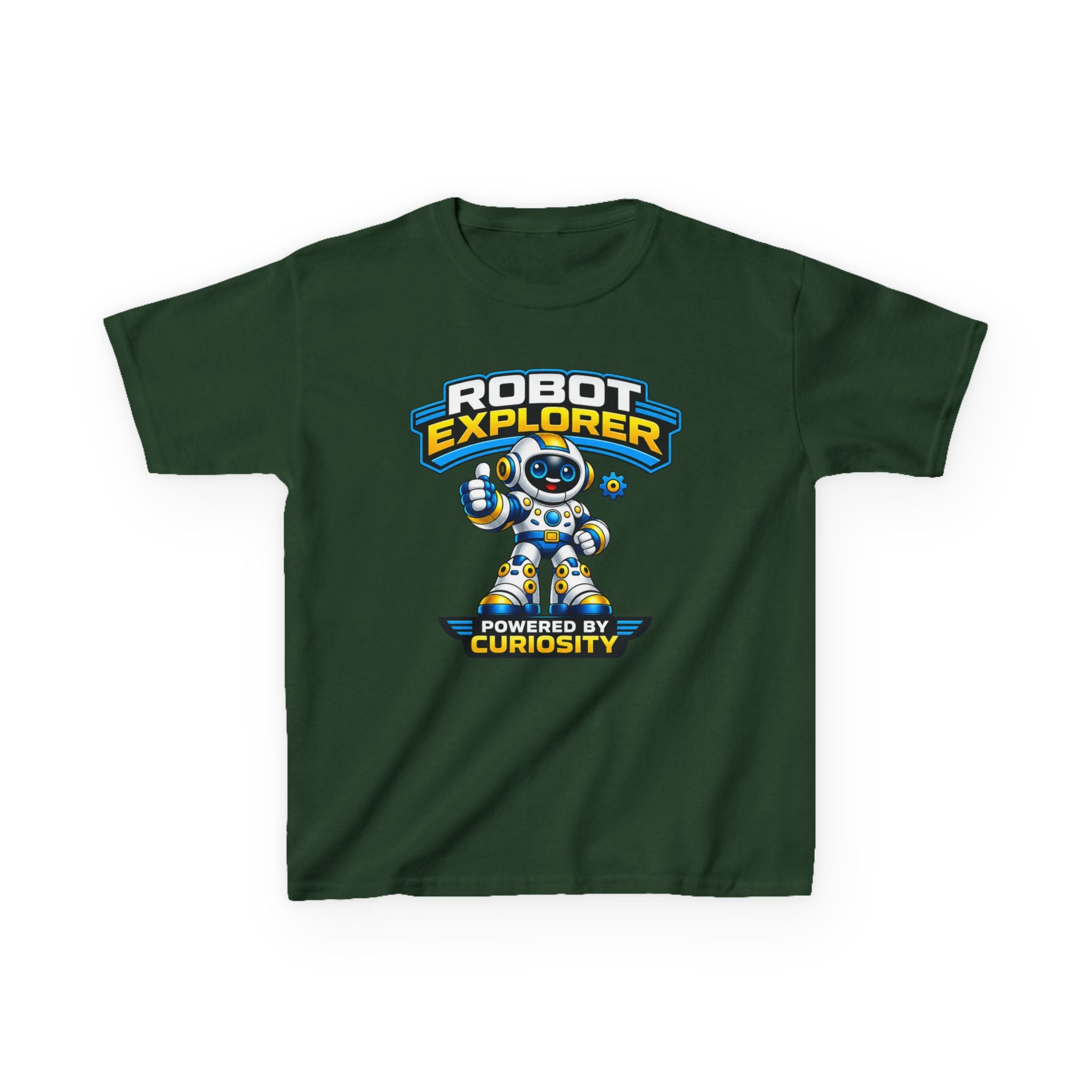 Robot Explorer Kids T‑Shirt — "Powered by Curiosity" Graphic Tee