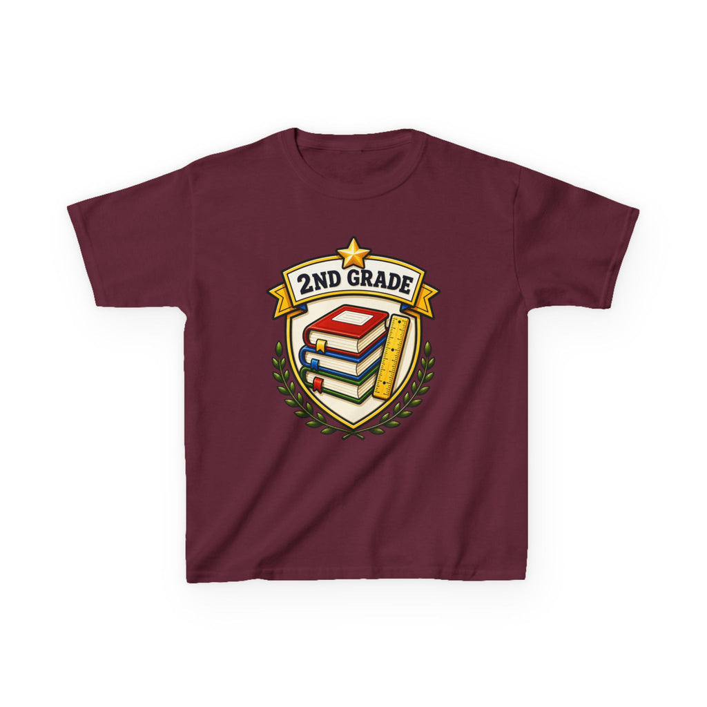 Kids 2nd Grade T-Shirt — 'Books & Ruler Badge' Back-to-School Graphic Tee