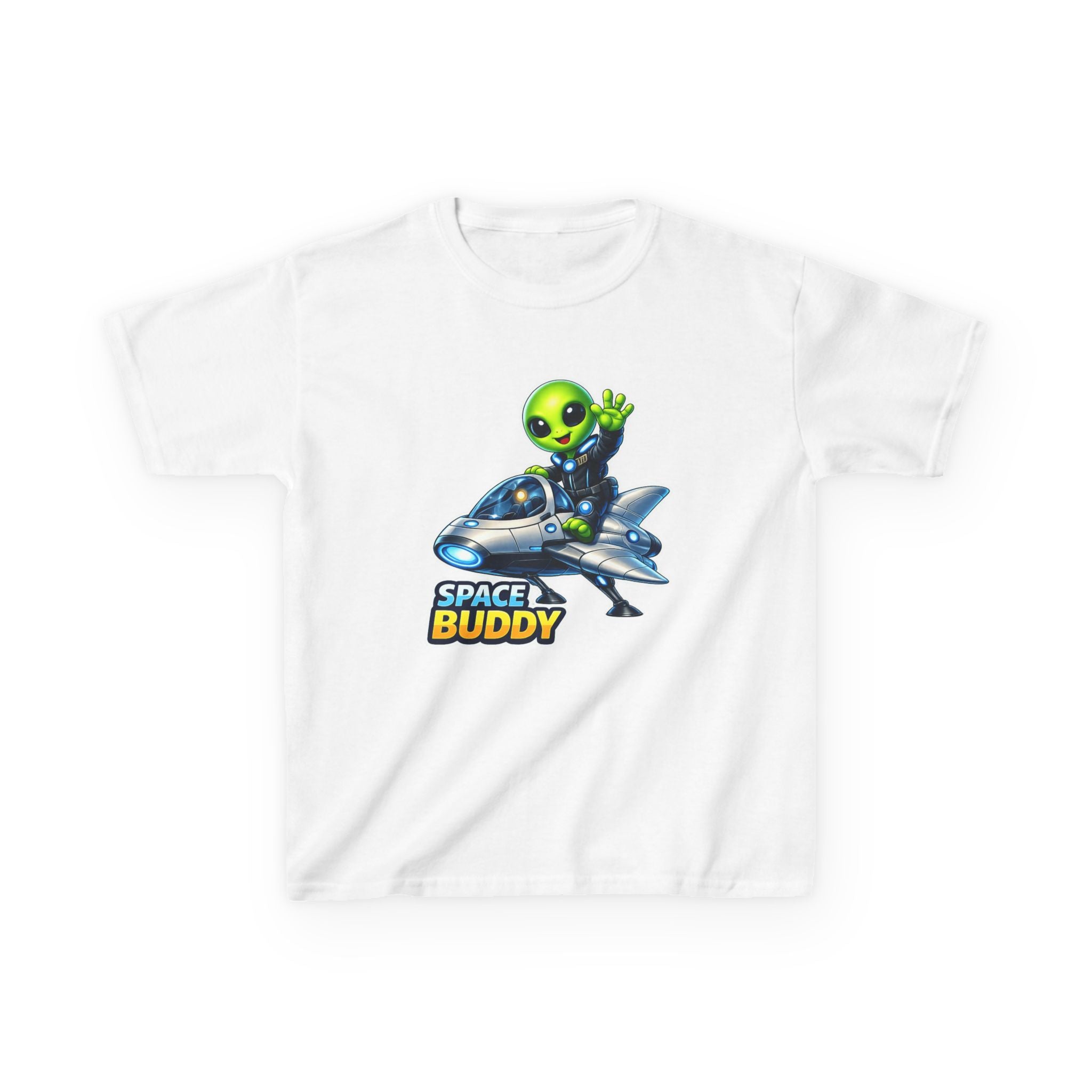 Kids Space Buddy T‑Shirt — Cute Alien in Rocket Tee for Boys & Girls