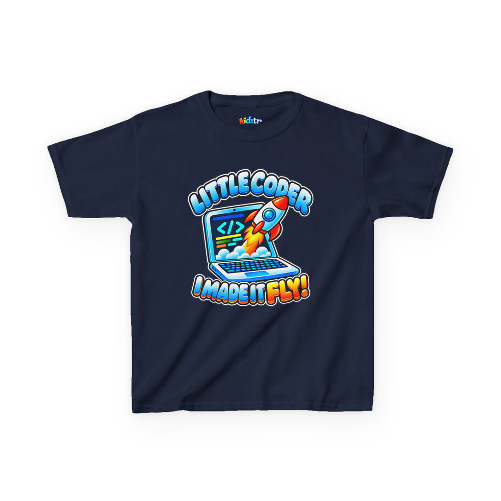 Kidxtr™ Kids Coder T-Shirt — 'I Made It Fly' Little Coder Robot Graphic Tee