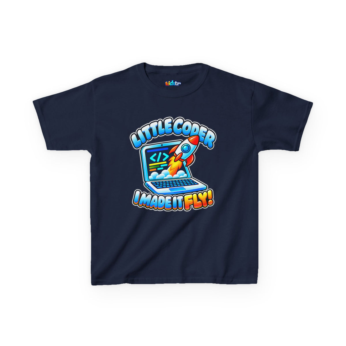 Kidxtr™ Kids Coder T-Shirt — 'I Made It Fly' Little Coder Robot Graphic Tee