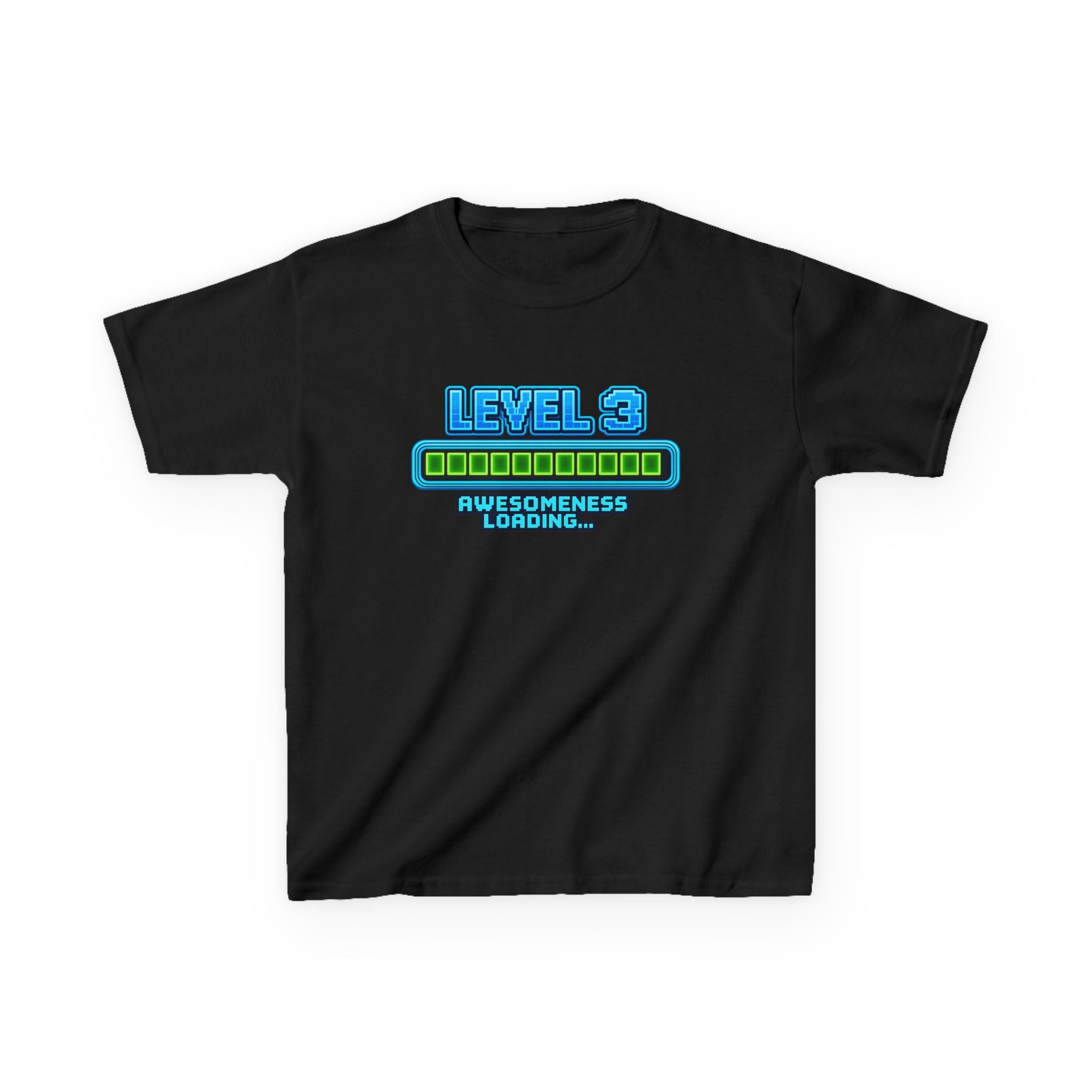 Kids Gaming T-Shirt — 'Level 3 Awesomeness Loading' Birthday Graphic Tee