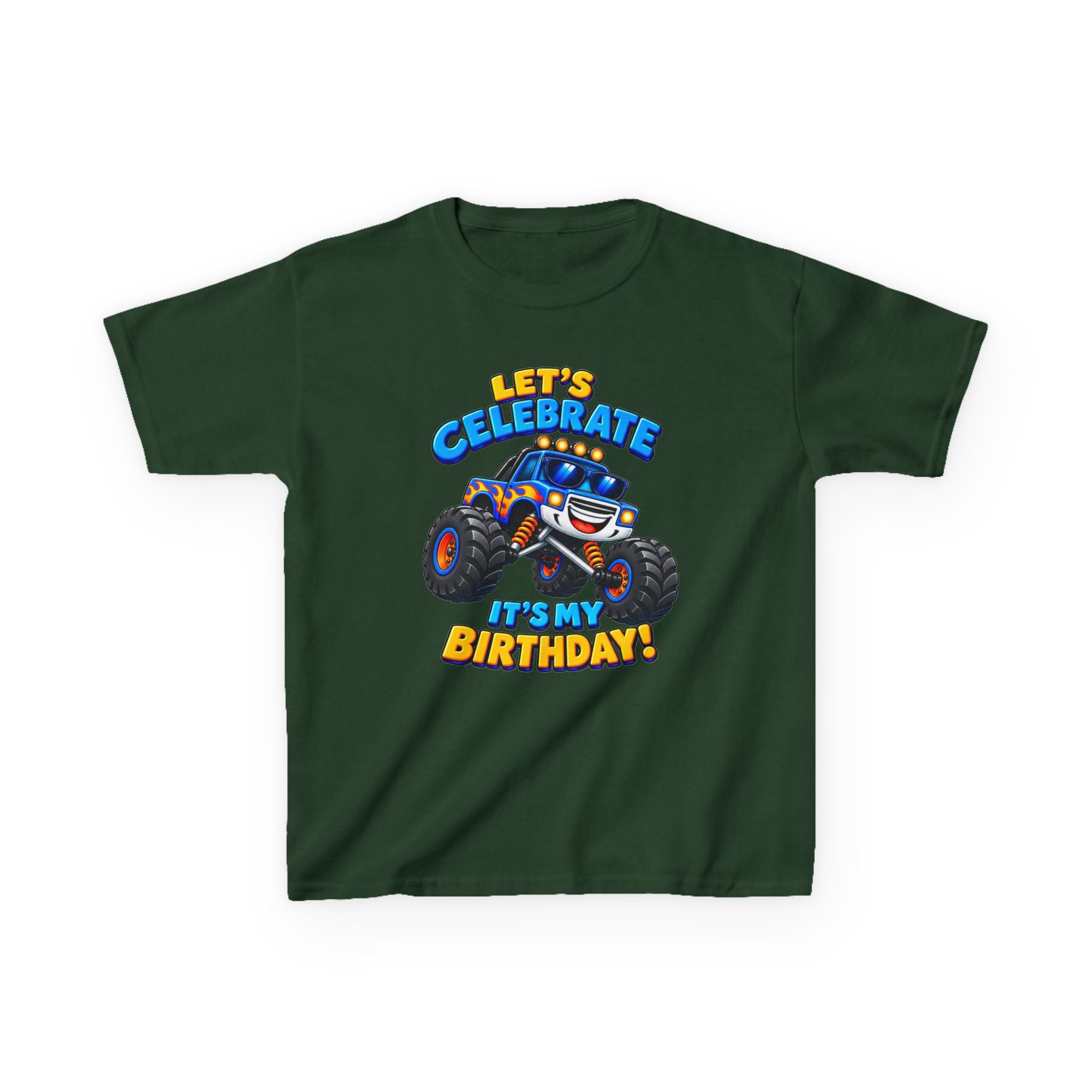Kids Birthday T‑Shirt — 'Let's Celebrate It's My Birthday!' Monster Truck Tee