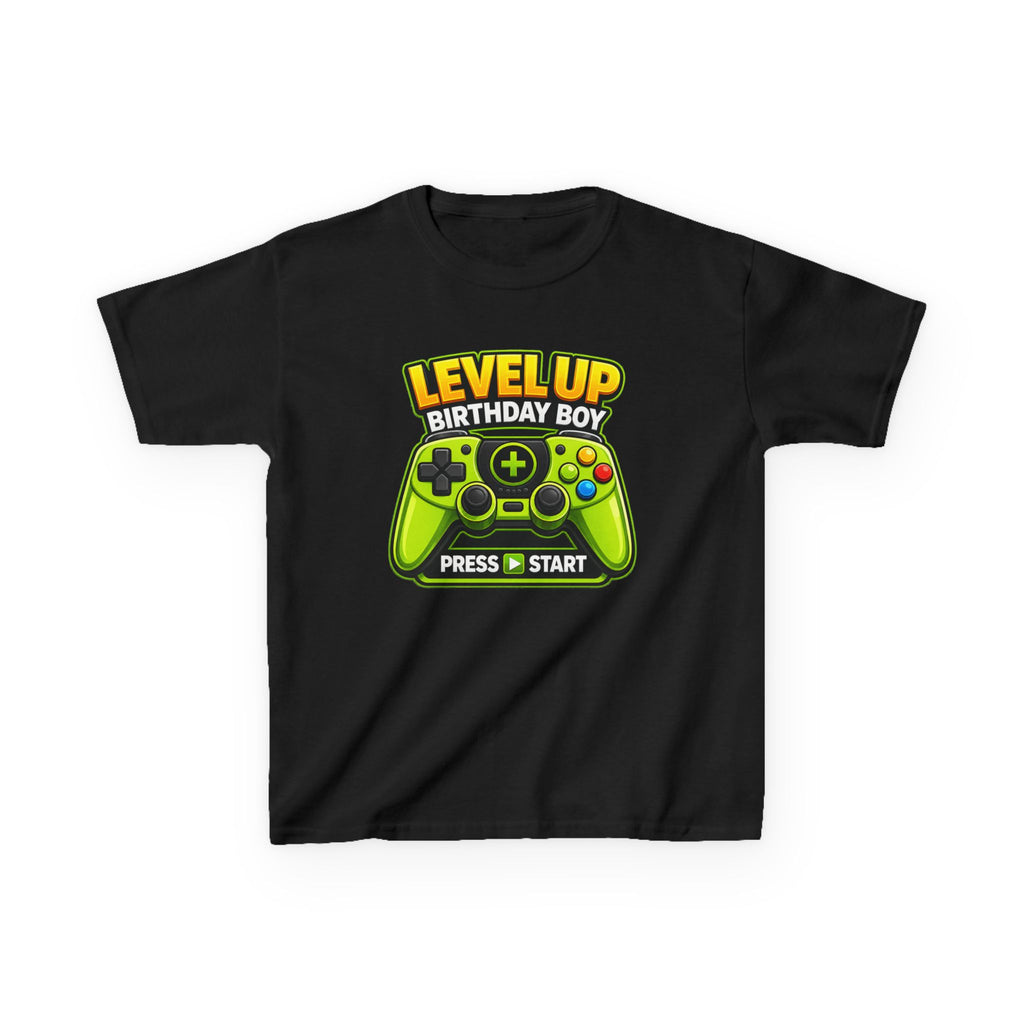 Kids Video Game T-Shirt — 'Level Up Birthday Boy' Game Controller Graphic Tee