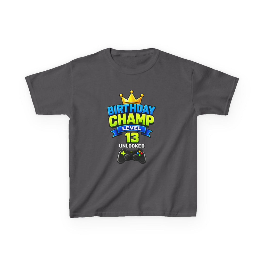 Kids Tee — "Birthday Champ Level 13 Unlocked" Gamer Birthday Shirt