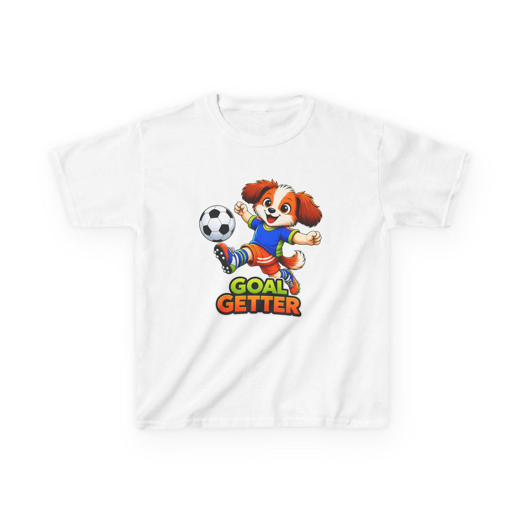 Kids Soccer T-Shirt — 'Goal Getter' Cute Puppy Soccer Graphic Tee