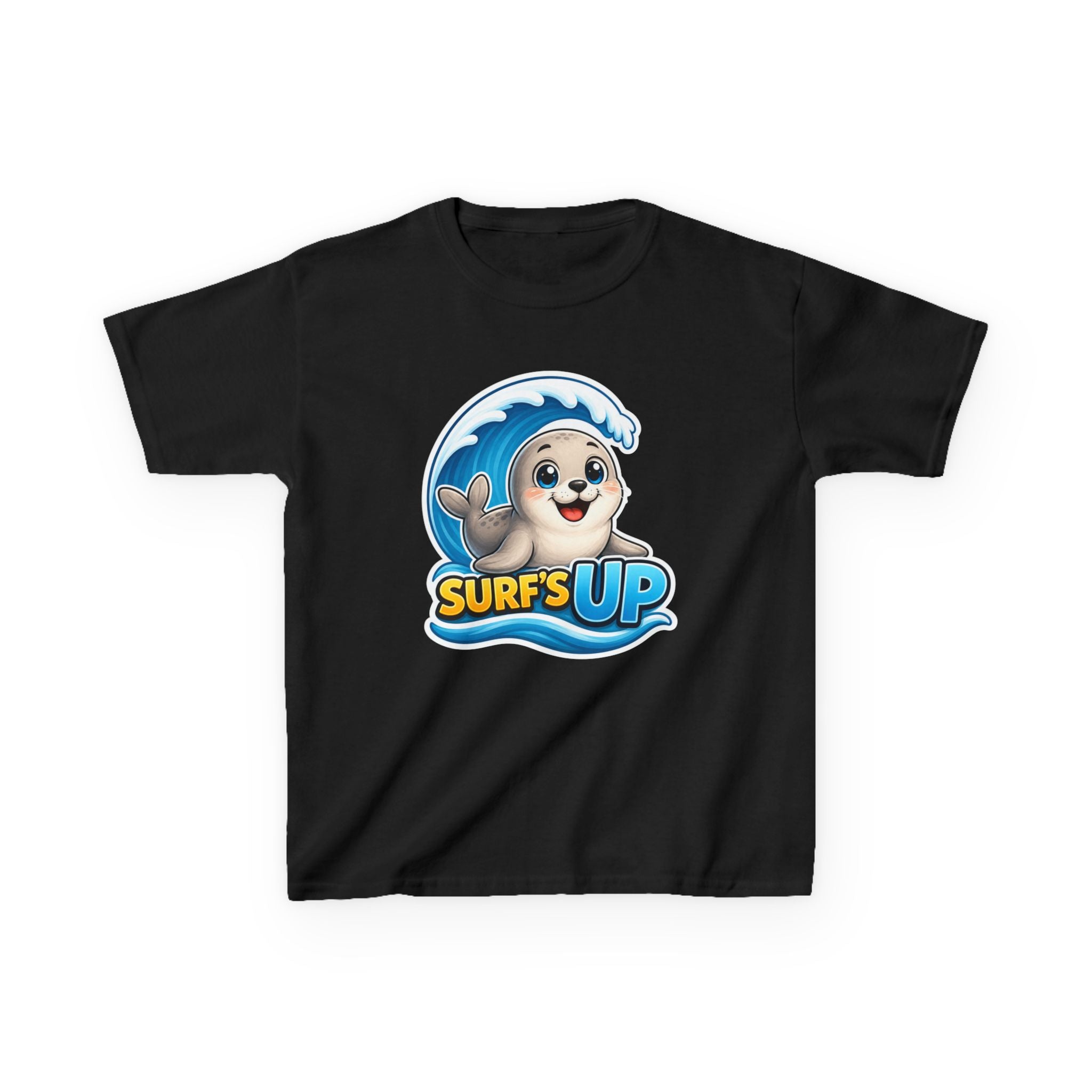 Kids Seal T-Shirt — 'Surf’s Up' Cute Surfing Seal Graphic Tee