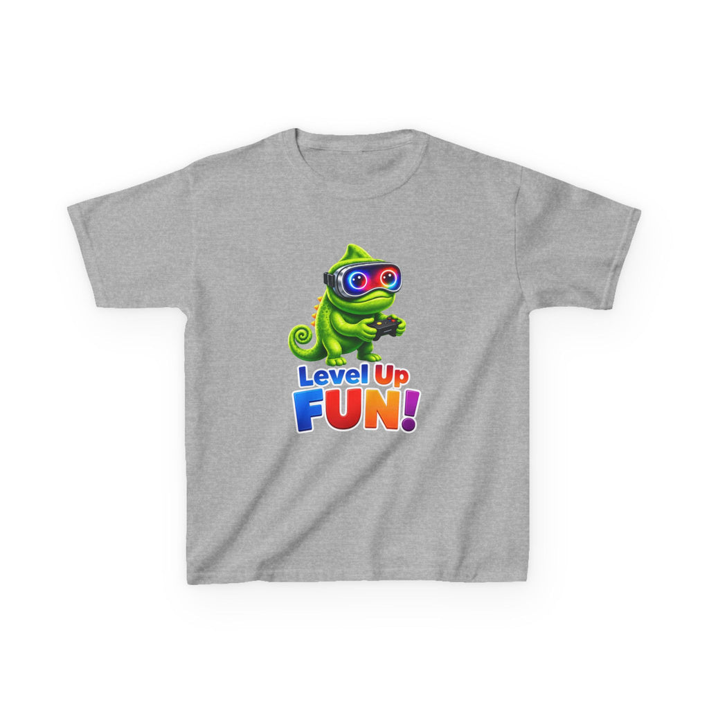 Kids Gaming T-Shirt — 'Level Up Fun!' Chameleon Gamer Graphic Tee