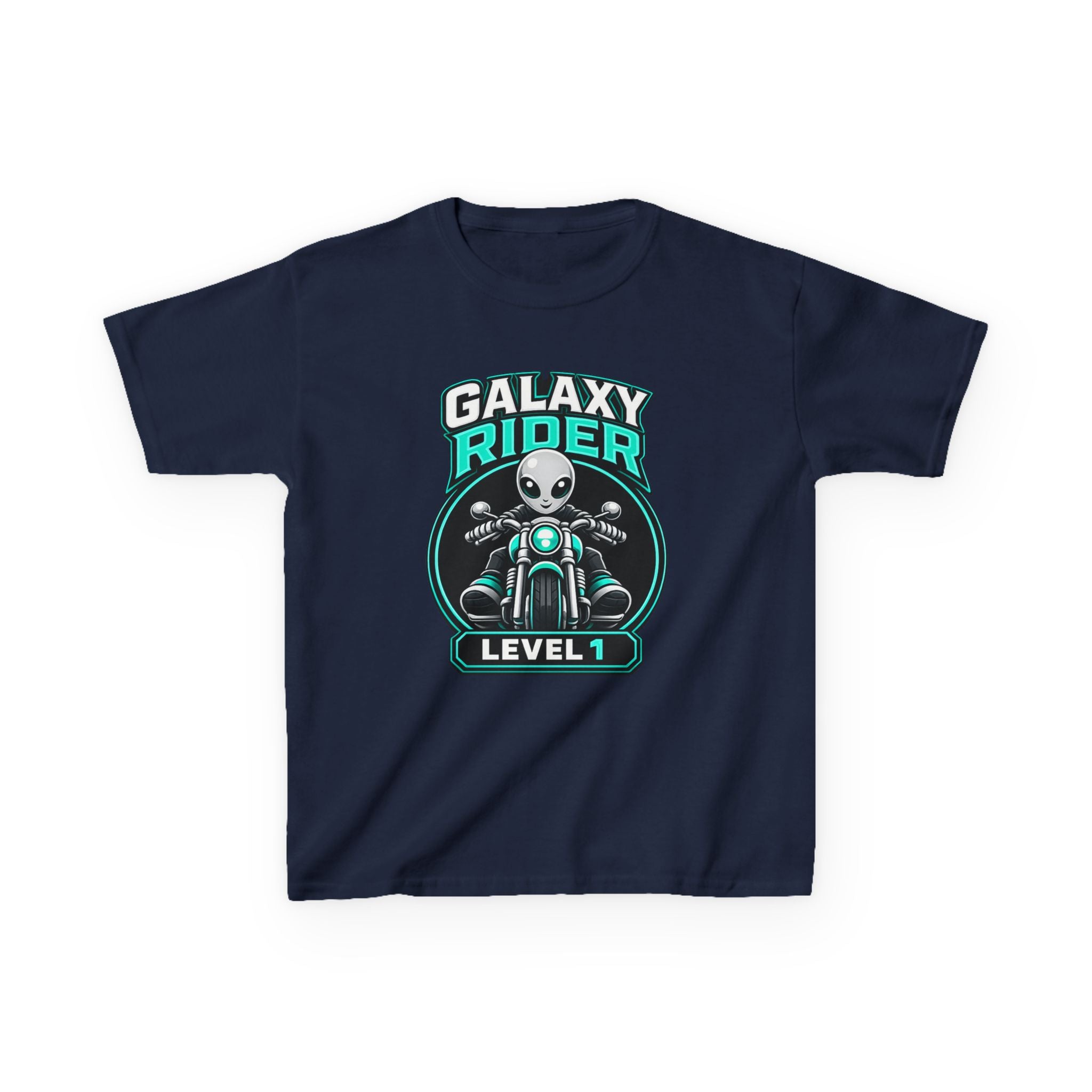 Kids Alien T-Shirt — 'Galaxy Rider Level 1' Alien Motorcycle Graphic Tee