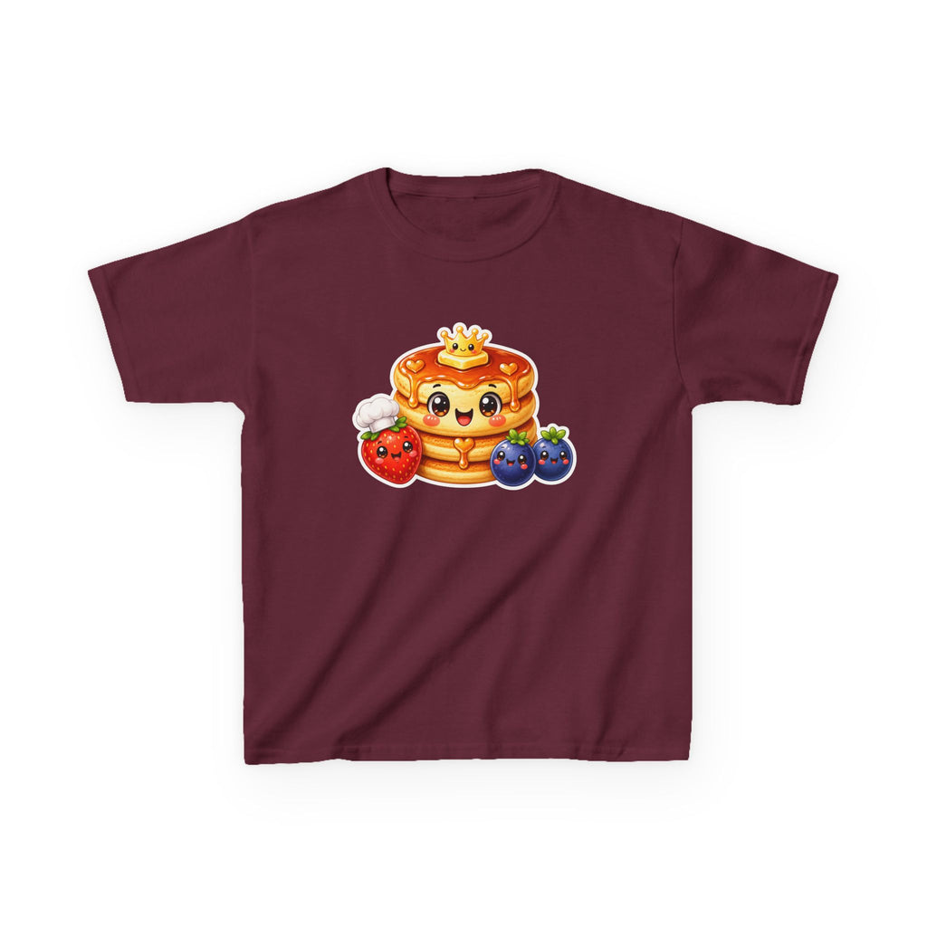 Kids Breakfast T-Shirt — 'Short Stack' Cute Pancake Stack with Smiling Berries Graphic Tee