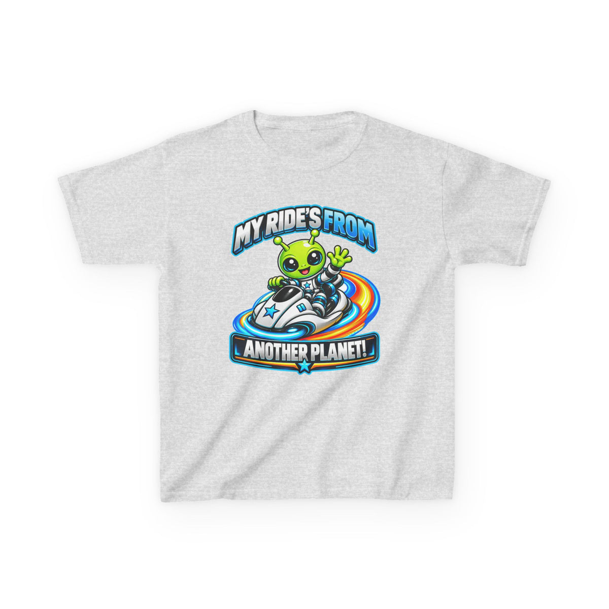 Kidxtr™ Kids Alien T-Shirt — 'My Ride's From Another Planet' Space Rider Graphic Tee