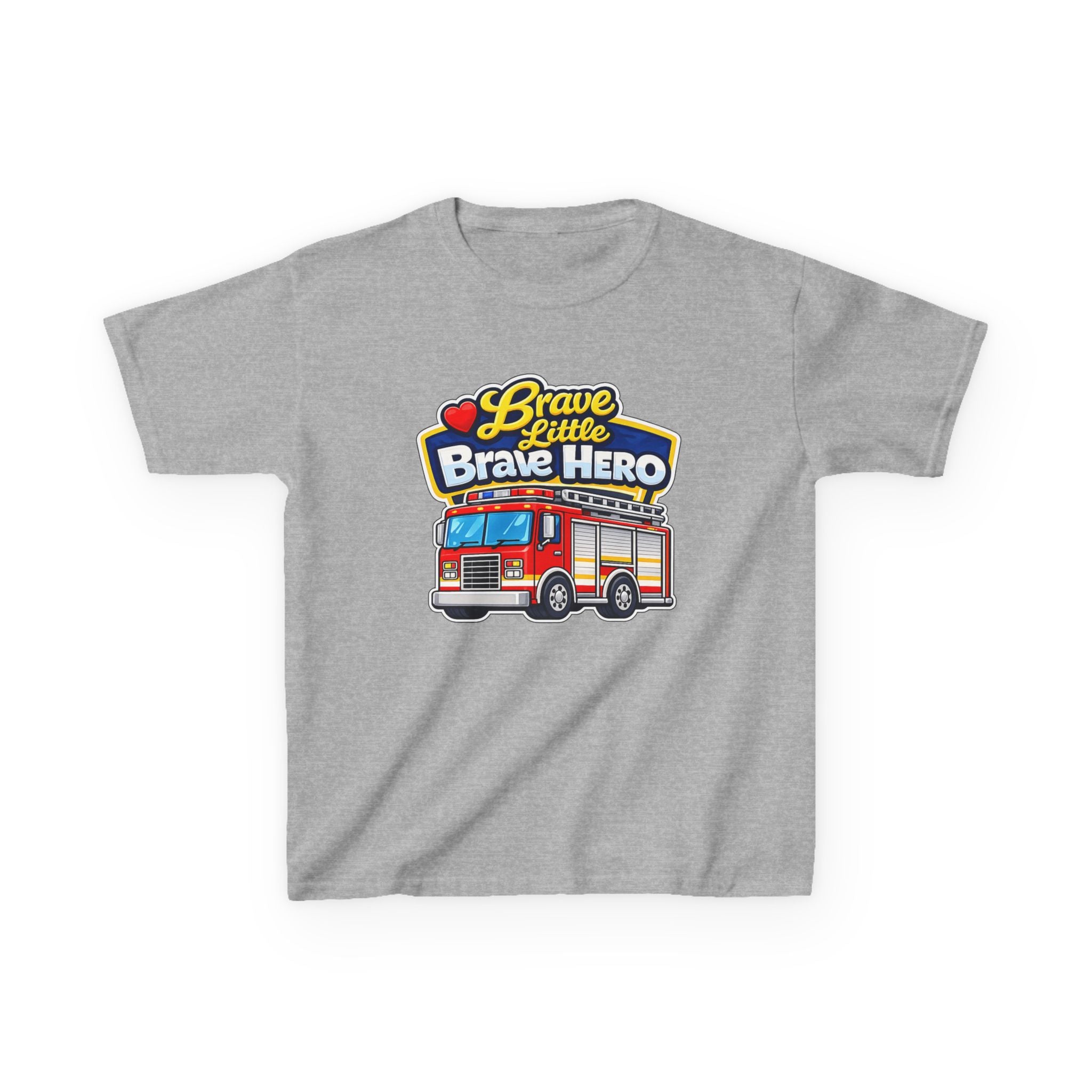 Kids Tee — "Brave Little Brave Hero" Firetruck T-Shirt Graphic