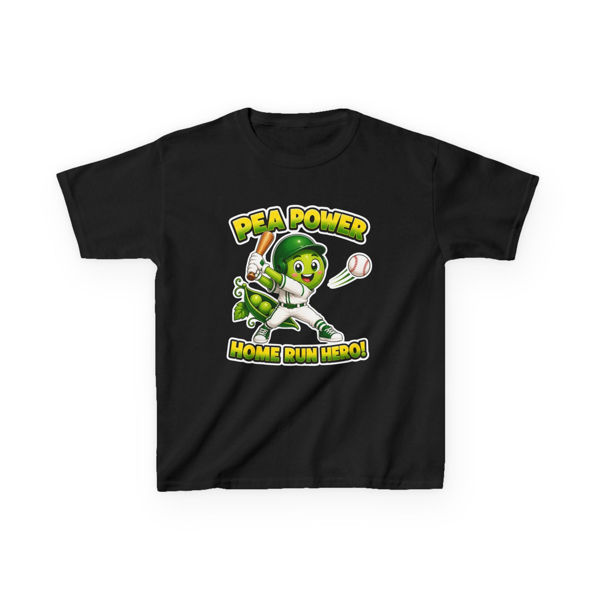 Kids Baseball T-Shirt — 'Pea Power Home Run Hero' Graphic Tee