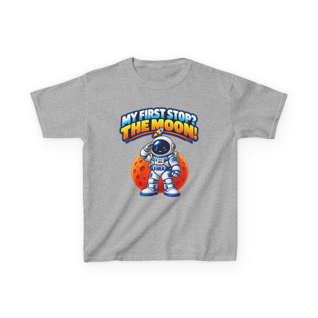 Kidxtr™ Kids Space T-Shirt — 'My First Stop: The Moon' Astronaut Graphic Tee