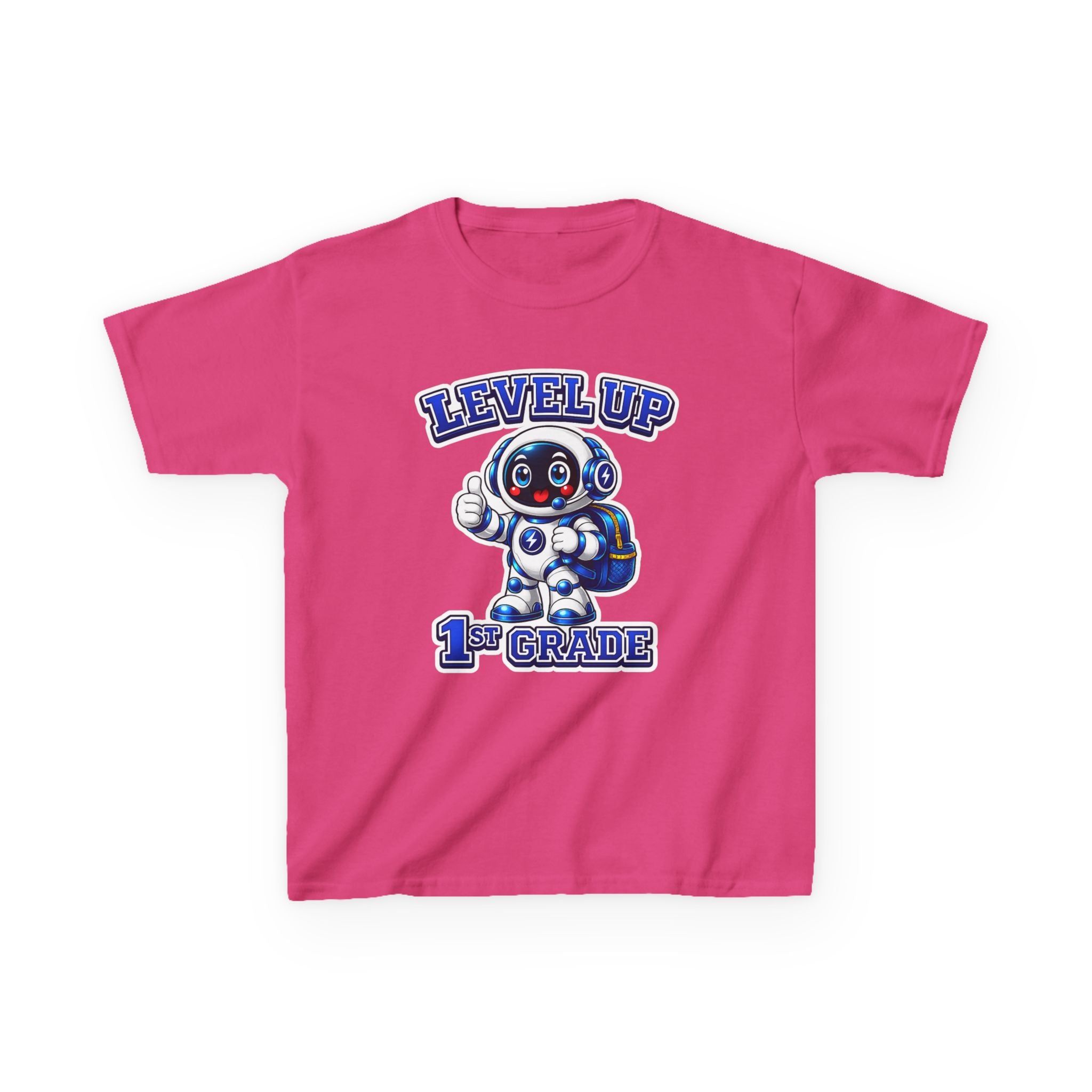 1st Grade Level Up Kids T‑Shirt — Cute Robot Back to School Tee