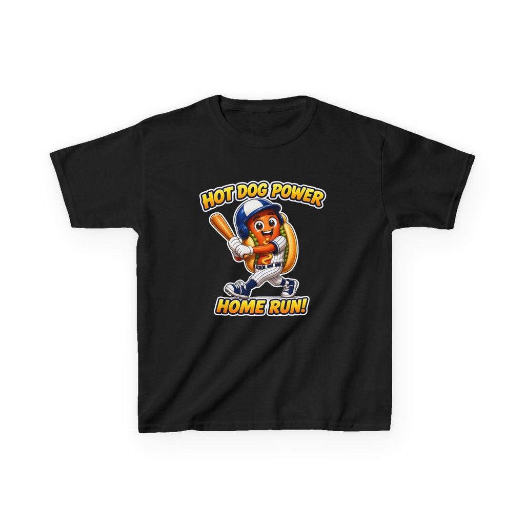 Kids Baseball T-Shirt — 'Hot Dog Power' Home Run Graphic Tee