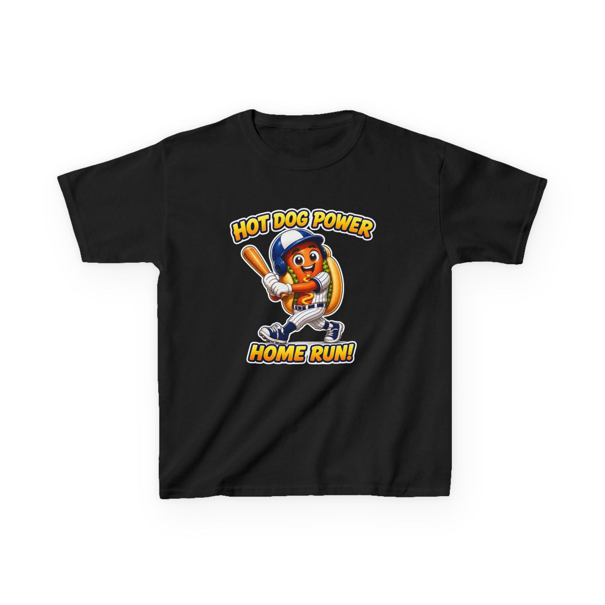 Kids Baseball T-Shirt — 'Hot Dog Power' Home Run Graphic Tee
