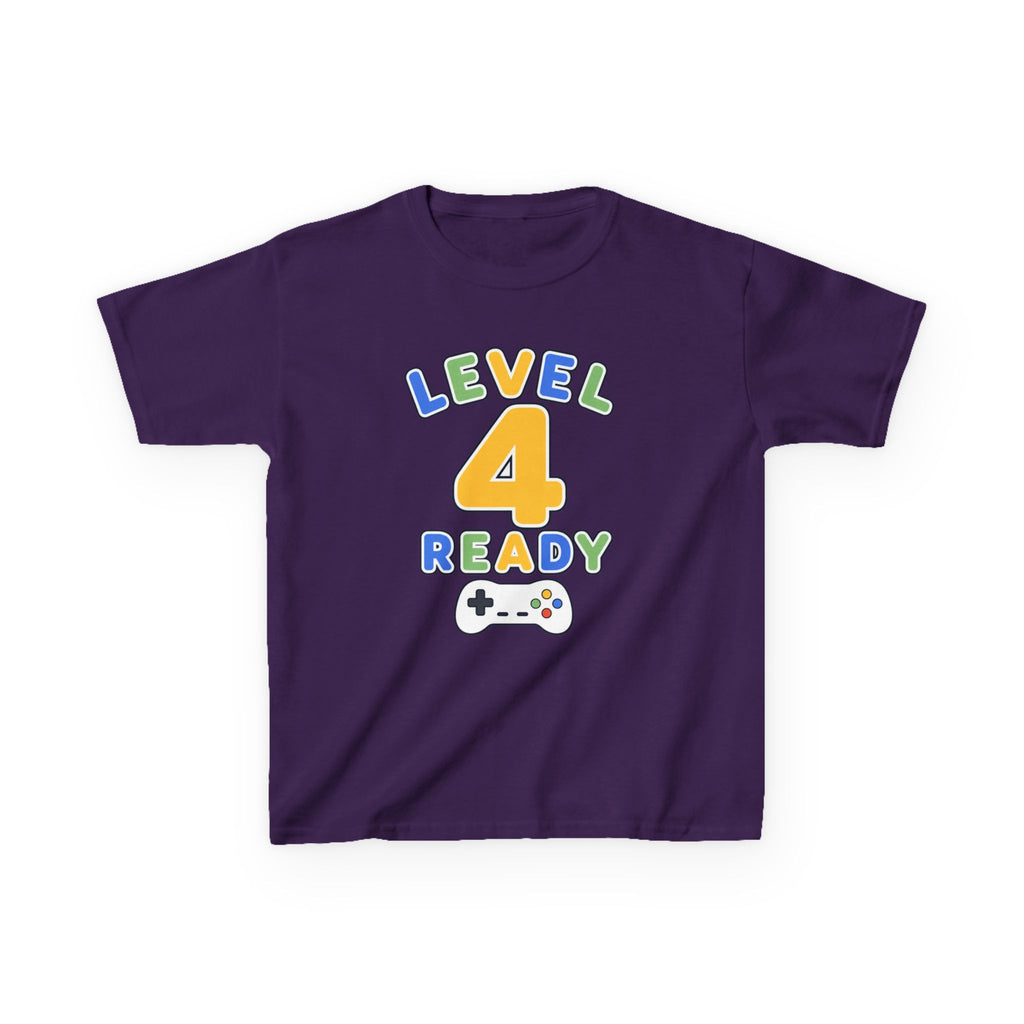 Kids Birthday Gaming T-Shirt — 'Level 4 Ready' Video Game Controller Graphic Tee