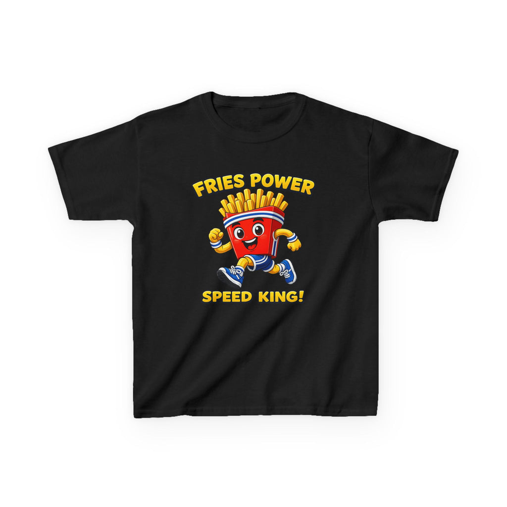 Kids French Fry T-Shirt — 'Fries Power Speed King' Funny Cartoon Graphic Tee