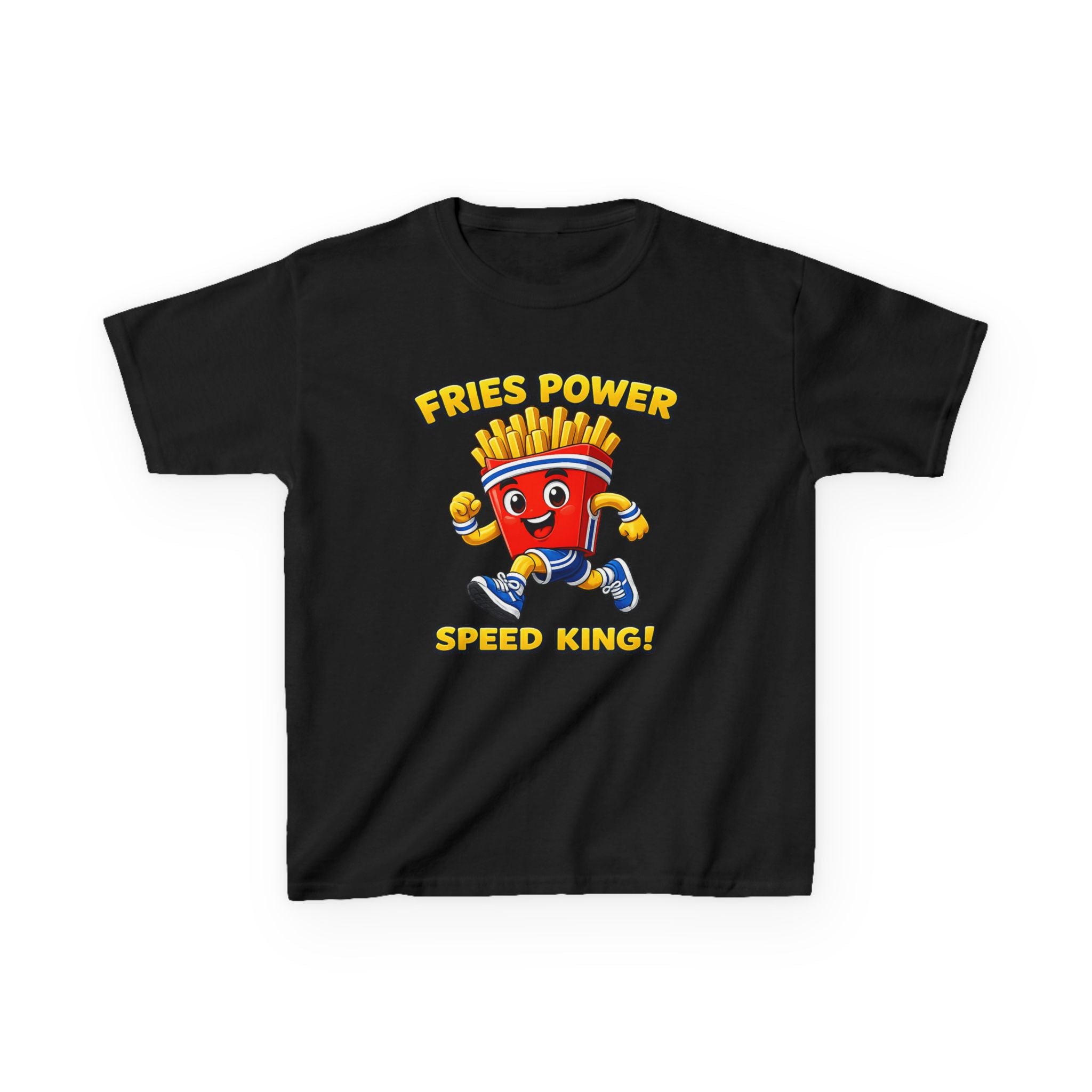 Kids French Fry T-Shirt — 'Fries Power Speed King' Funny Cartoon Graphic Tee