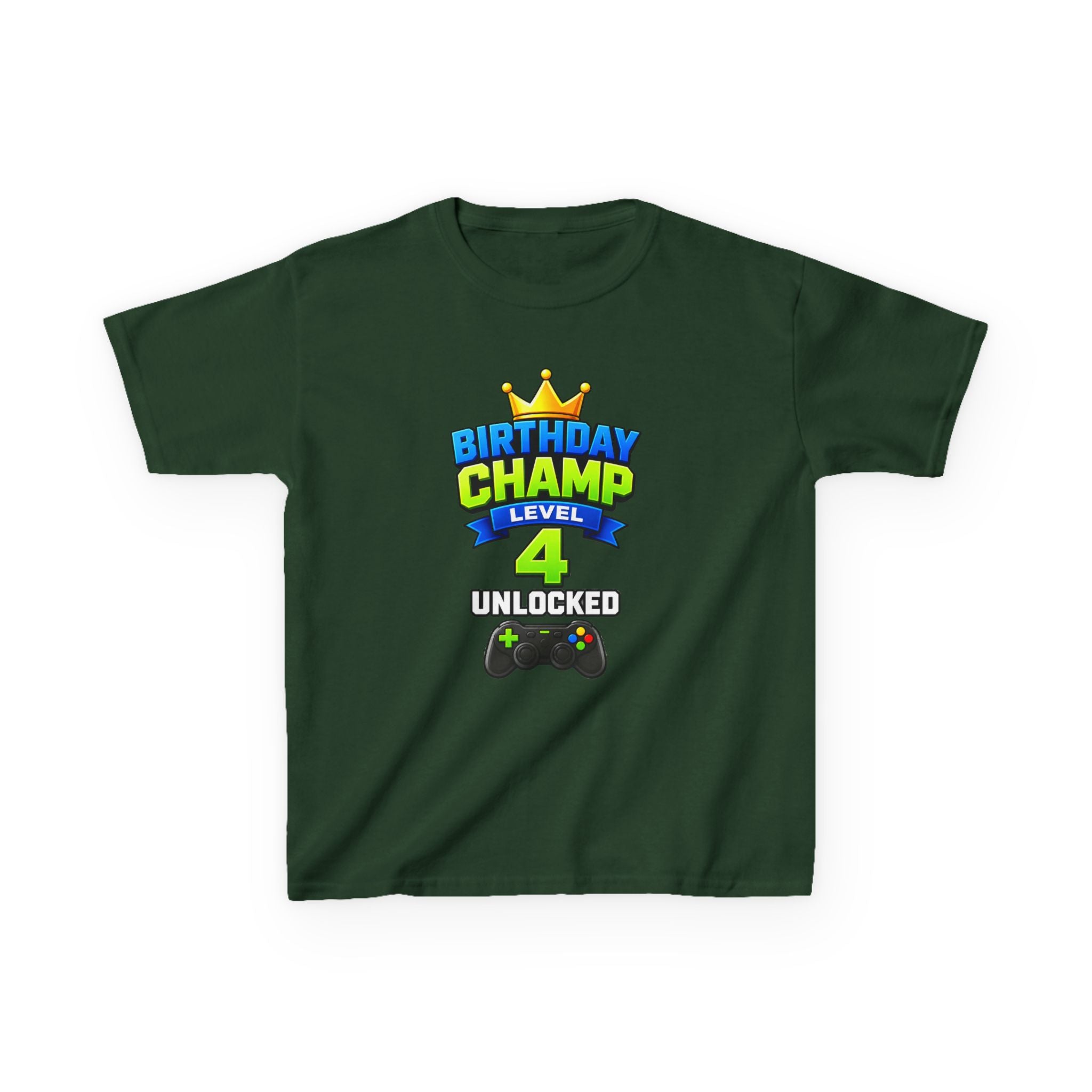 Kids Birthday T-Shirt — 'Birthday Champ' Level 4 Unlocked Gamer Graphic Tee