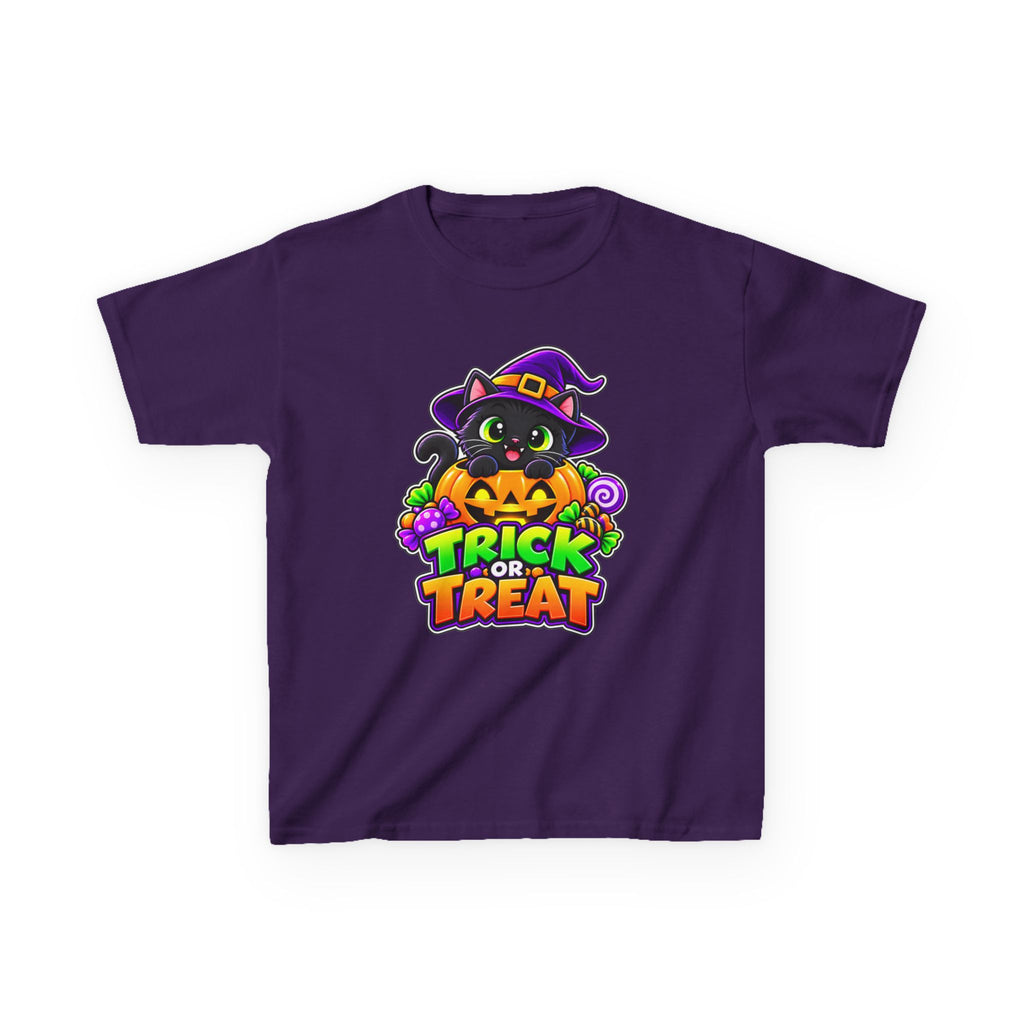 Kidxtr™ Kids Halloween T-Shirt — 'Trick or Treat' Black Cat in Pumpkin Graphic Tee