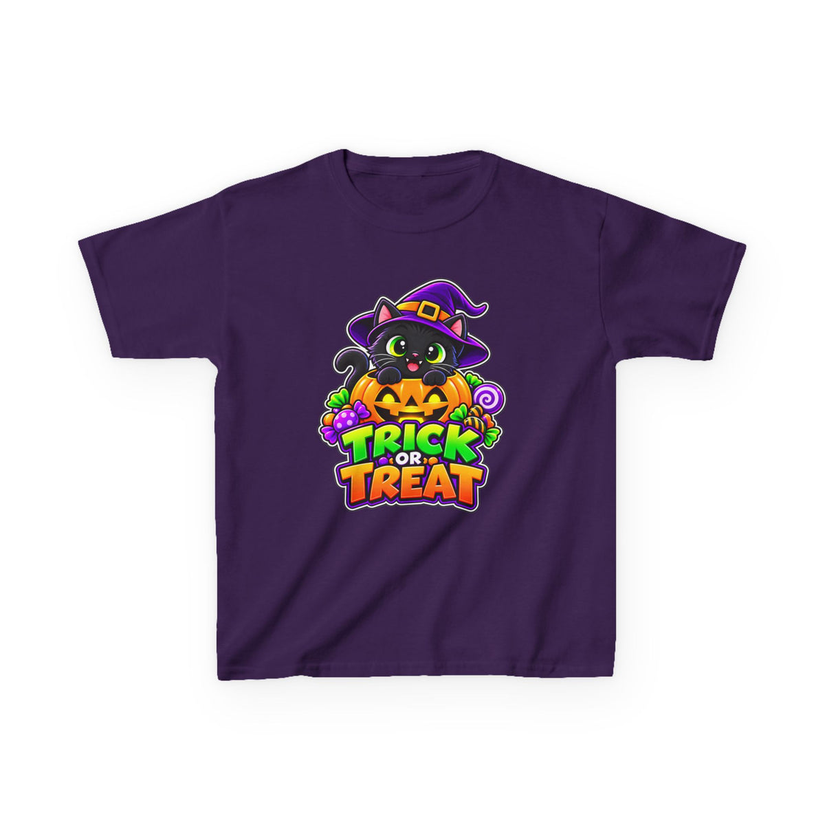Kidxtr™ Kids Halloween T-Shirt — 'Trick or Treat' Black Cat in Pumpkin Graphic Tee