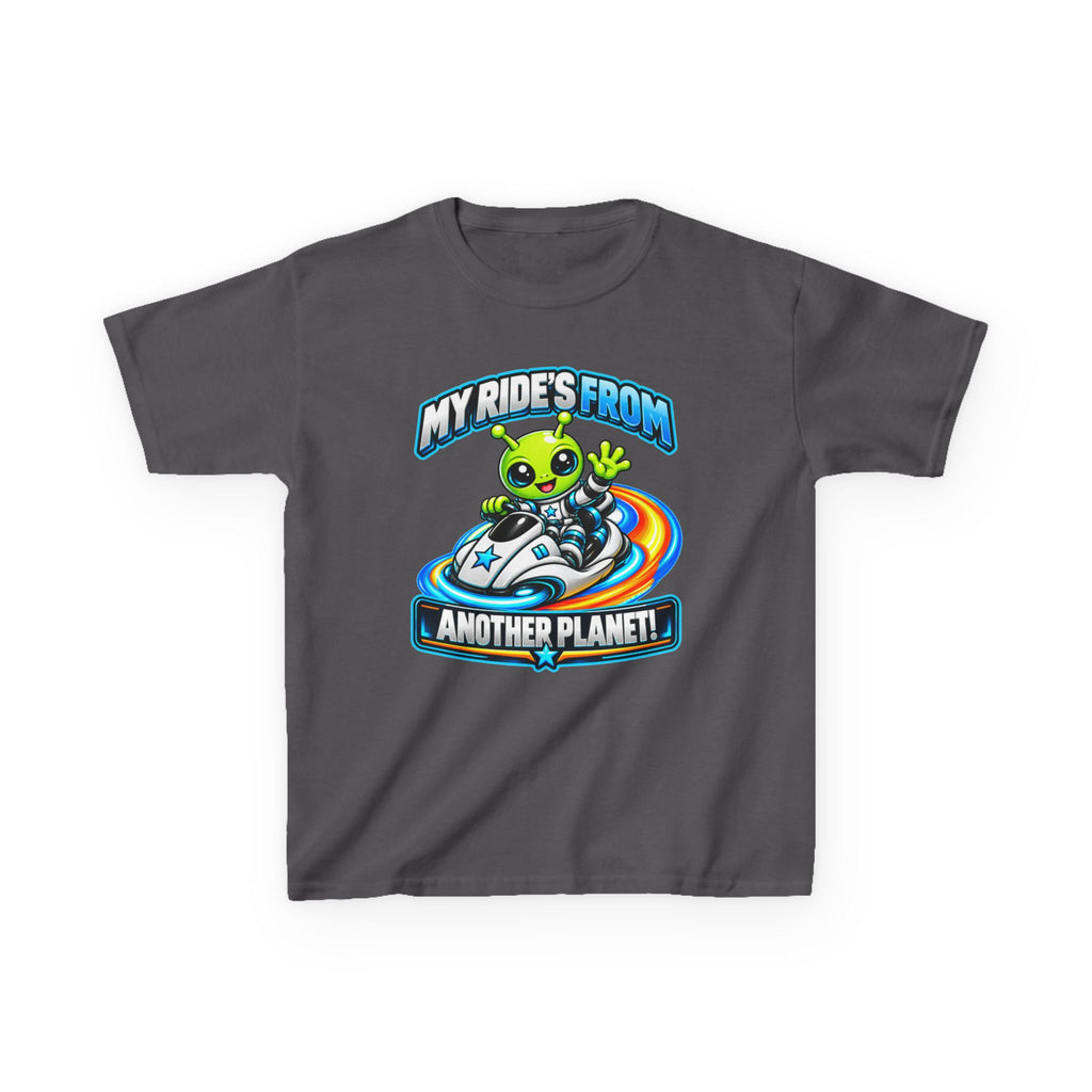 Kidxtr™ Kids Alien T-Shirt — 'My Ride's From Another Planet' Space Rider Graphic Tee
