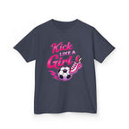 Kids Soccer T-Shirt — 'Kick Like a Girl' Soccer Graphic Tee