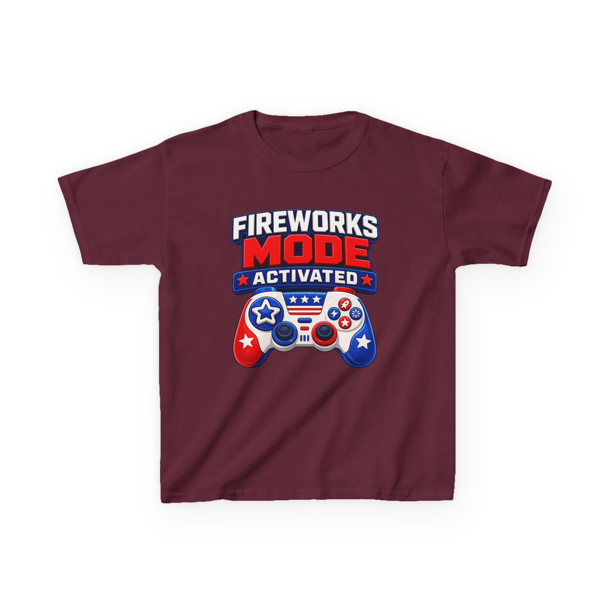 Kids Tee — "Fireworks Mode Activated" Patriotic Gamer Shirt