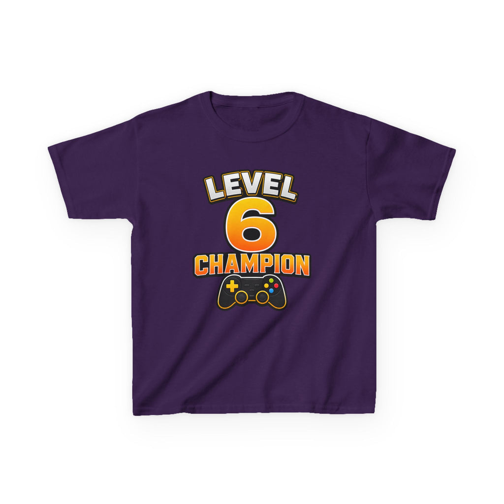 Kids Birthday Gaming T-Shirt — 'Level 6 Champion' Game Controller Graphic Tee