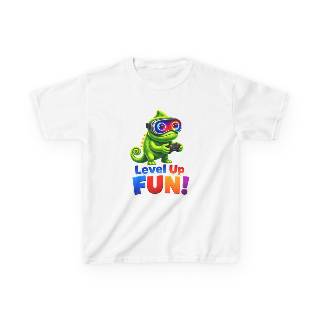 Kids Gaming T-Shirt — 'Level Up Fun!' Chameleon Gamer Graphic Tee