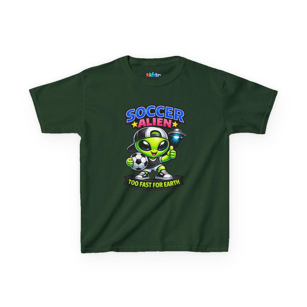 Kidxtr™ Kids Soccer T-Shirt — 'Too Fast for Earth' Alien Soccer Graphic Tee