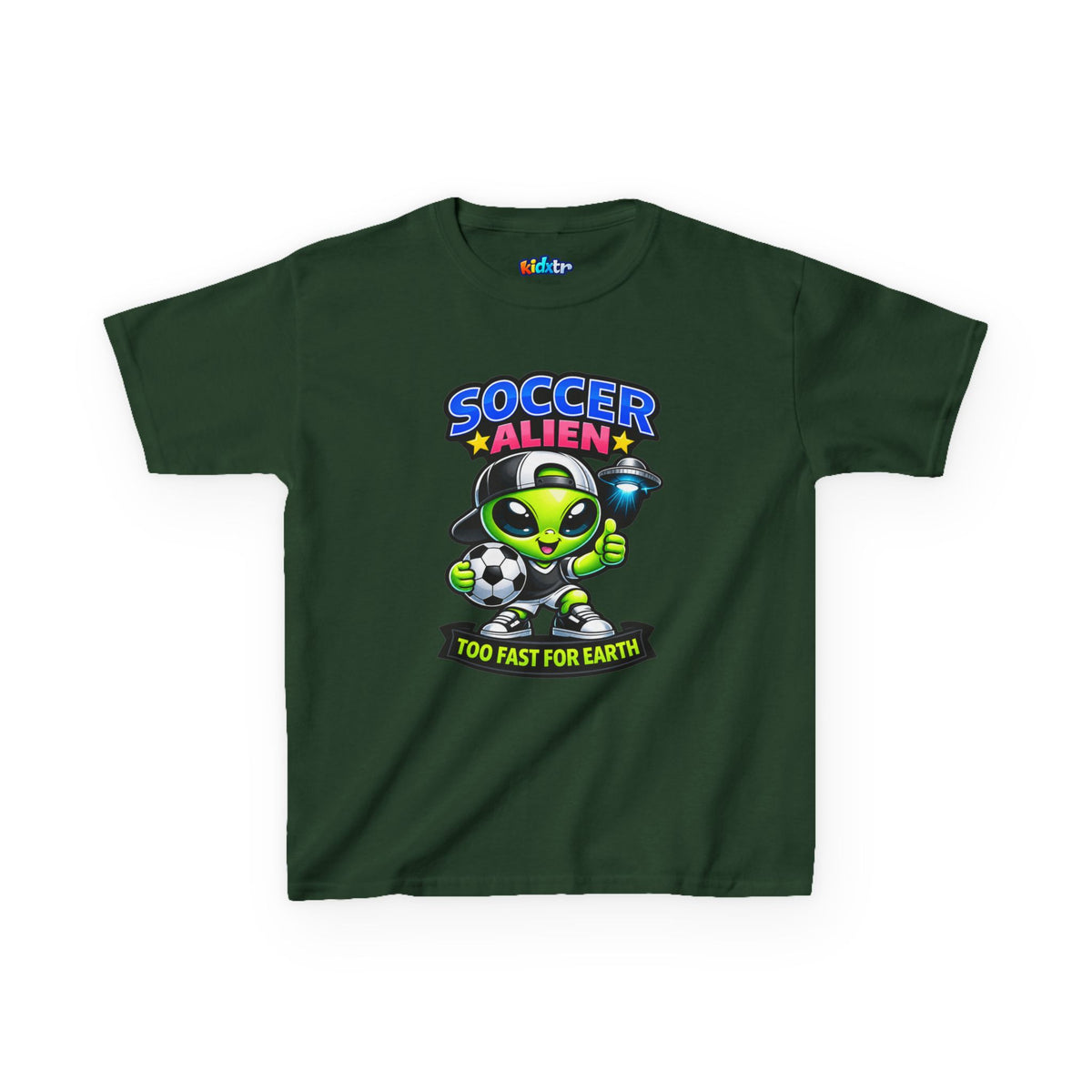 Kidxtr™ Kids Soccer T-Shirt — 'Too Fast for Earth' Alien Soccer Graphic Tee