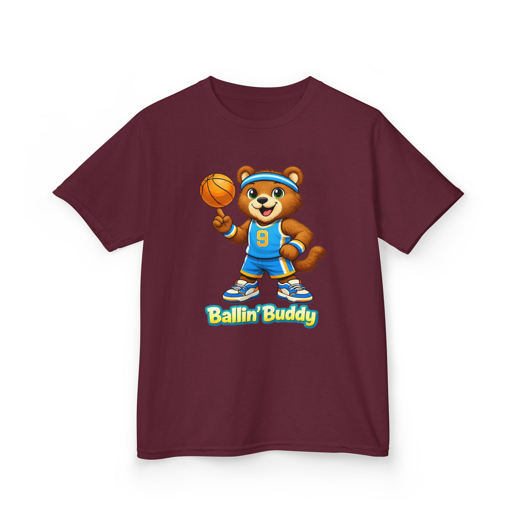 Kidxtr™ Kids Basketball T-Shirt — 'Ballin' Buddy' Cute Bear Basketball Graphic Tee