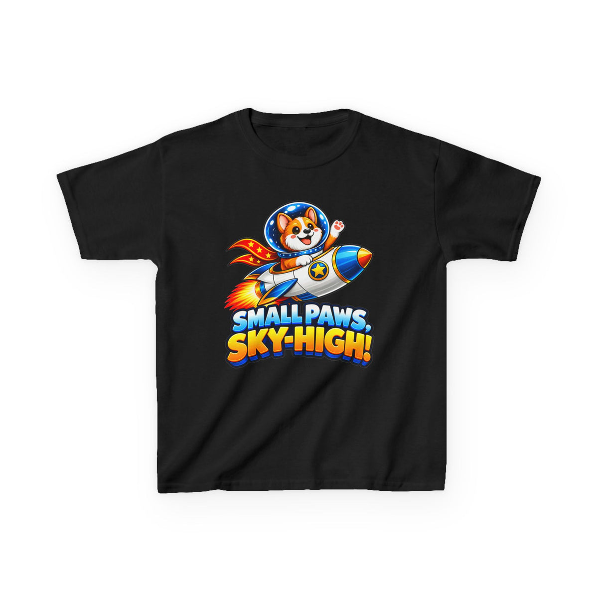 Kidxtr™ Kids Space T-Shirt — 'Small Paws, Sky High' Rocket Dog Graphic Tee