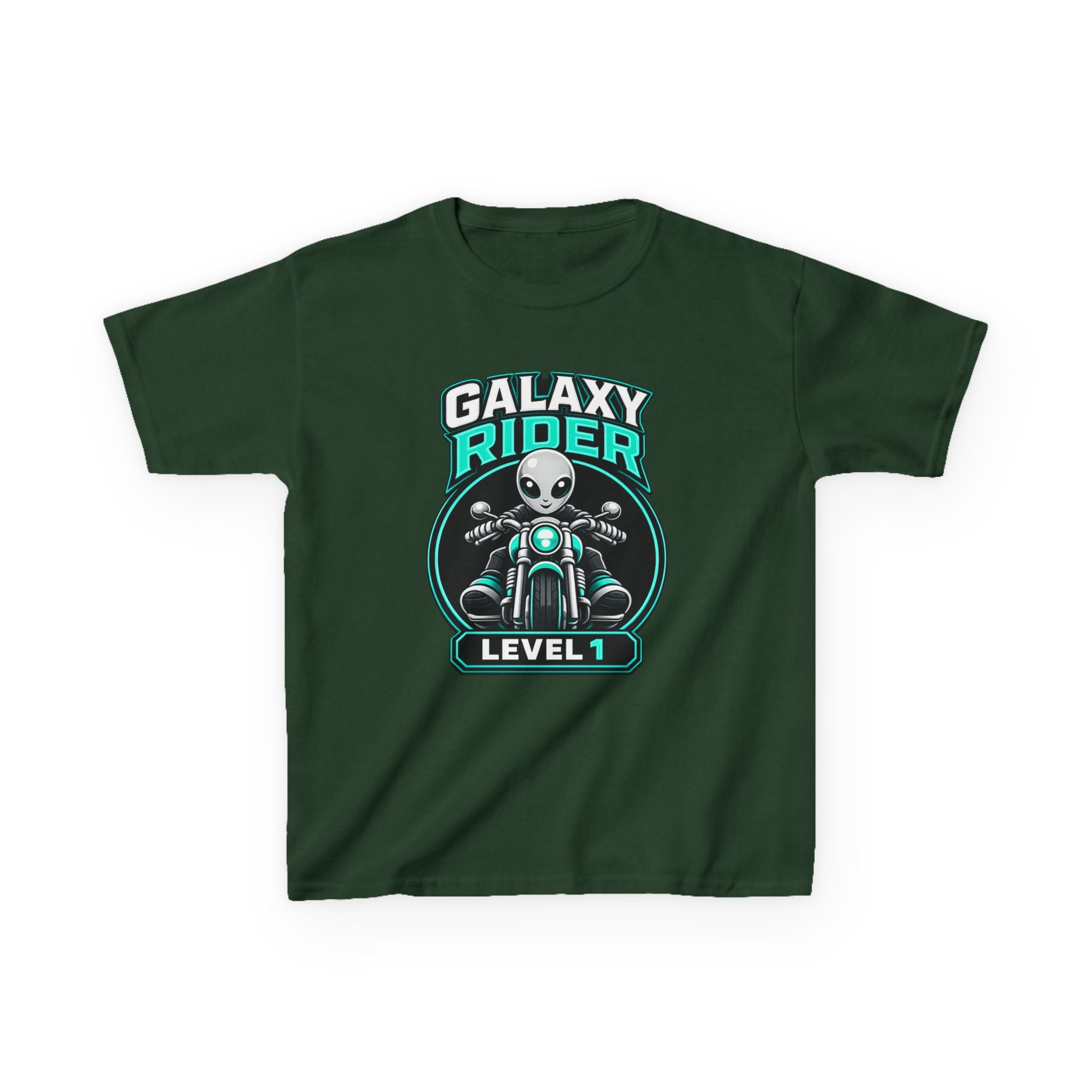 Kids Alien T-Shirt — 'Galaxy Rider Level 1' Alien Motorcycle Graphic Tee